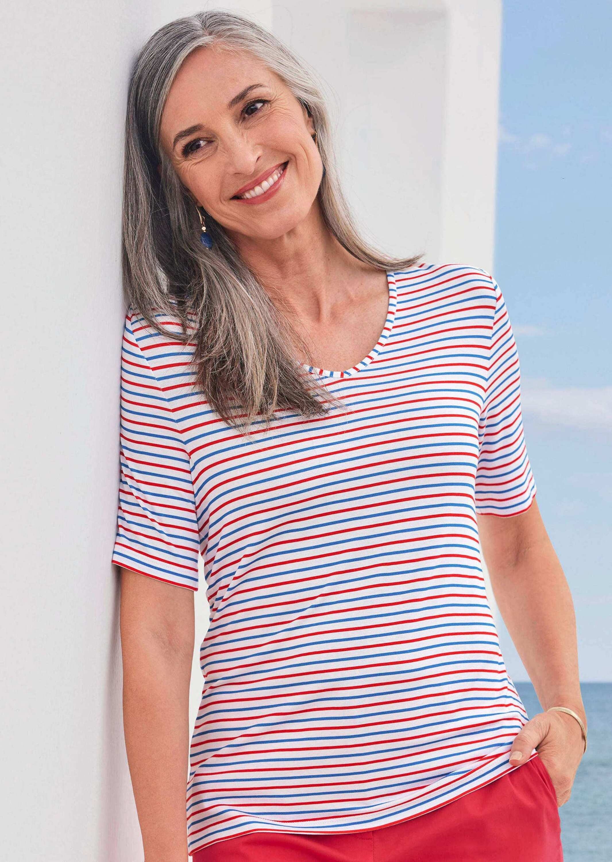 GOLDNER Kurzarmshirt »Kurzgröße Maritimer Streifenlook, V-Ausschnitt« Sonstige