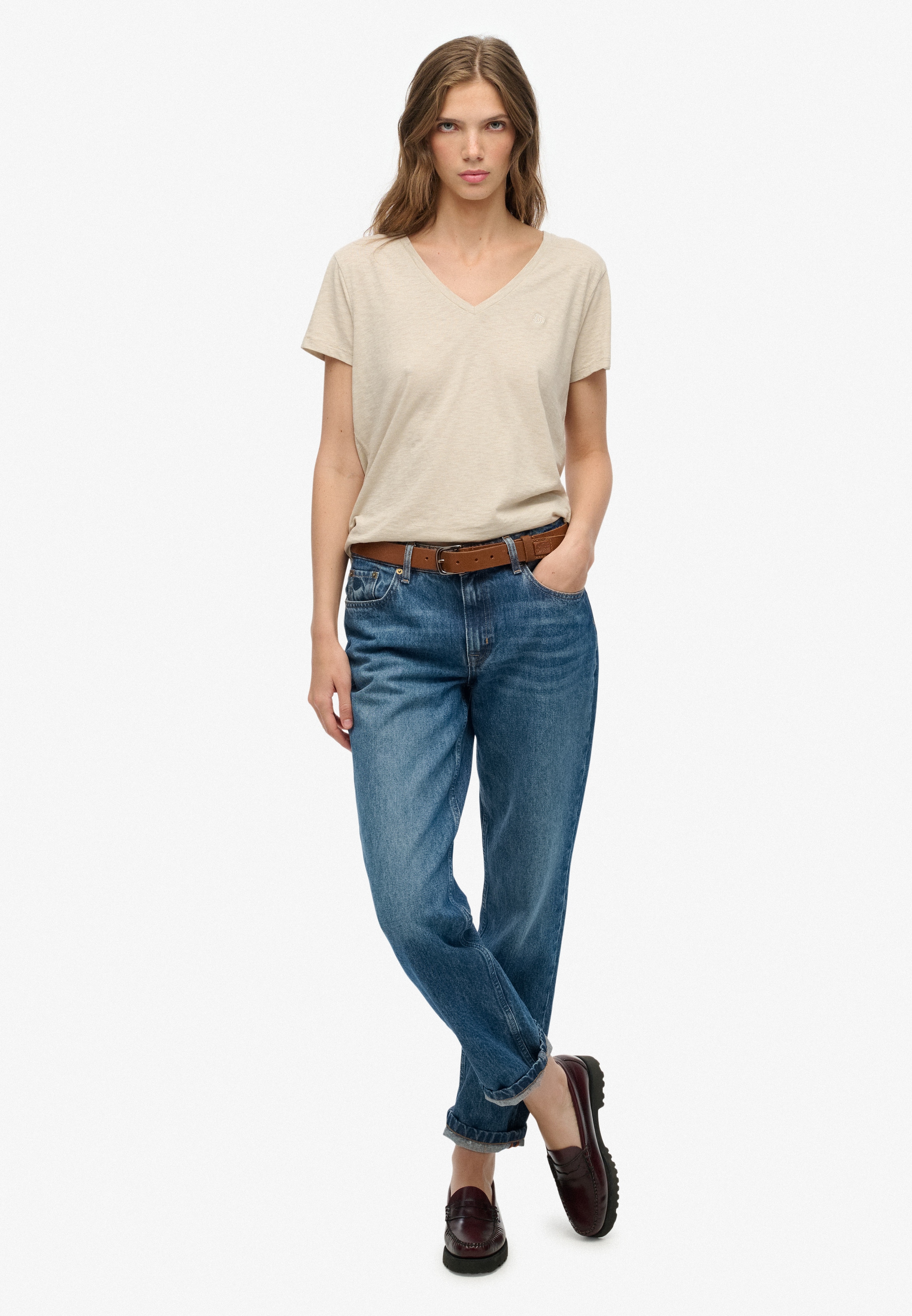 Superdry T-Shirt »STUDIOS SLUB EMB VEE TEE« Baumwollmischung, relaxed fit