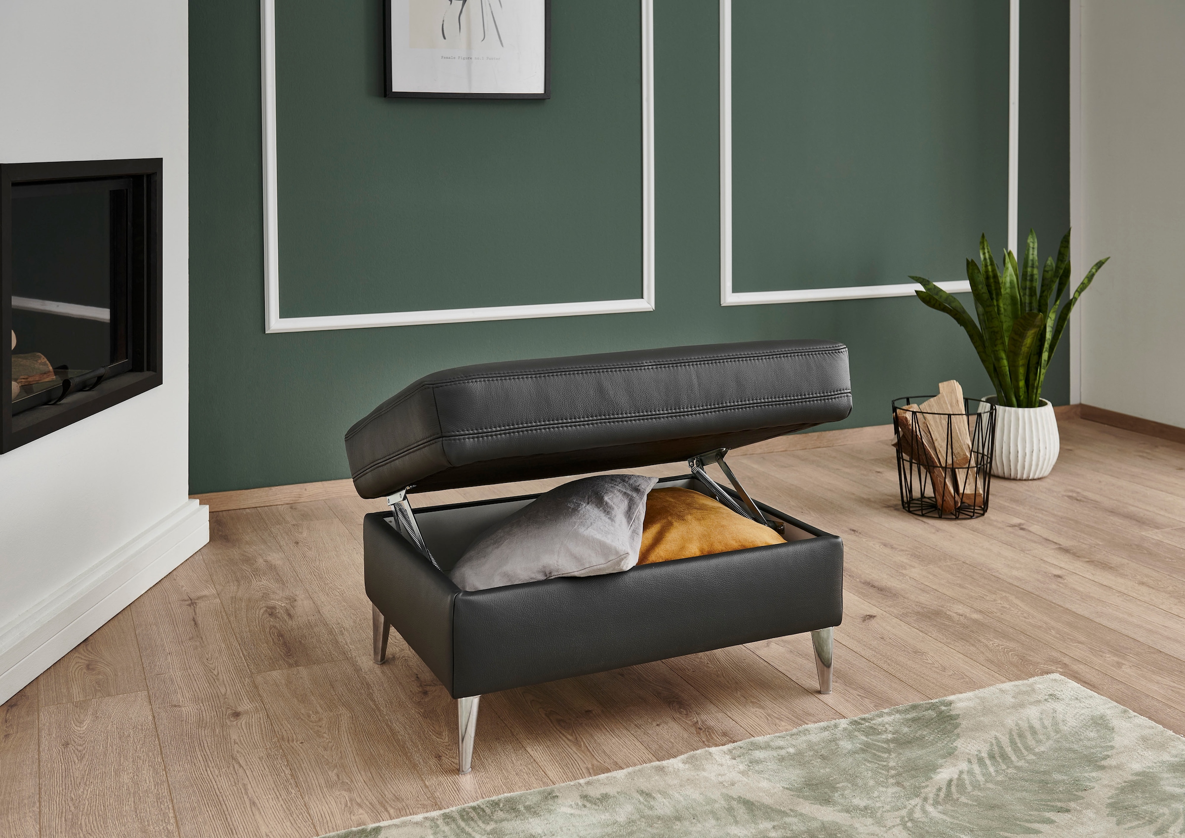 Die PlanBar Hocker »PN-EM23187«, (Set), Aufklappbar mit Stauraum, hochwertiges Glattleder