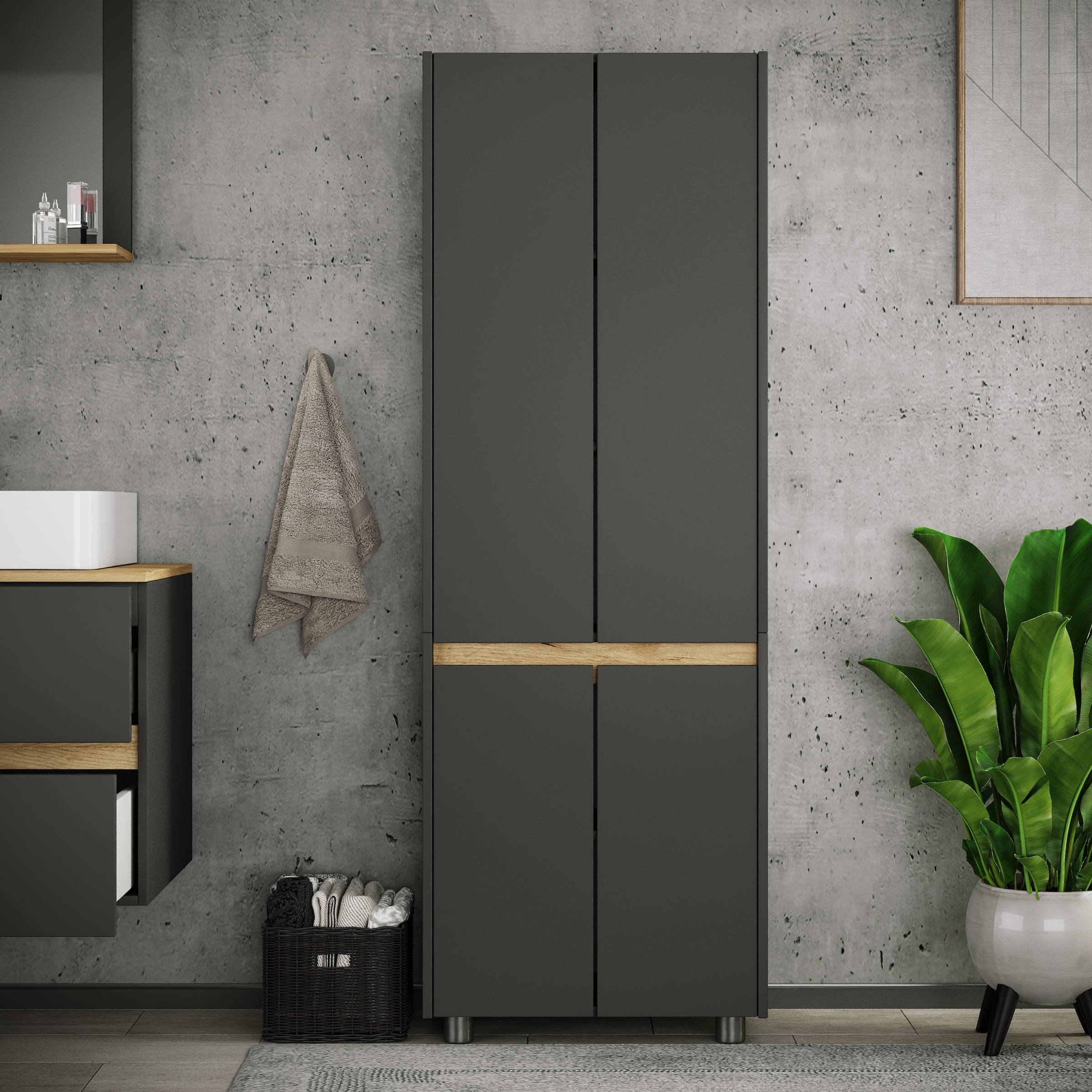 VCM Hochschrank »Badmöbel Hochschrank 165x57x33 Drehtüren Cosila« 1 Stk. tlg.