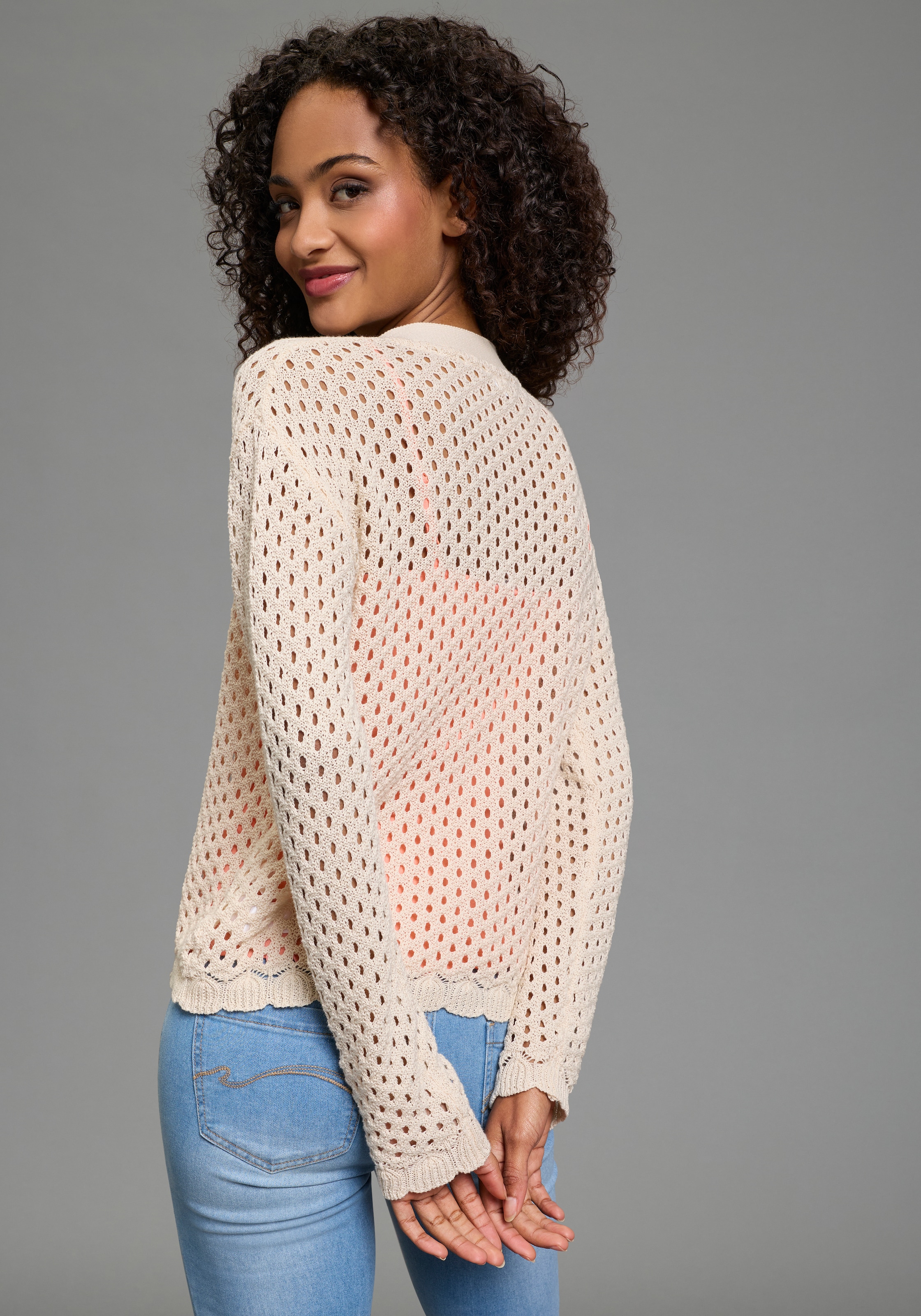 KangaROOS Ajourstrickjacke casual Stil, Langarm, bequeme Passform, Feinstrick