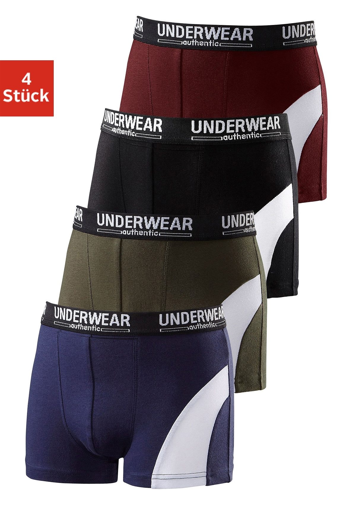 AUTHENTIC UNDERWEAR Boxer, (Packung, 4 St.), für Jungen, cooler Look durch weißen Einsatz