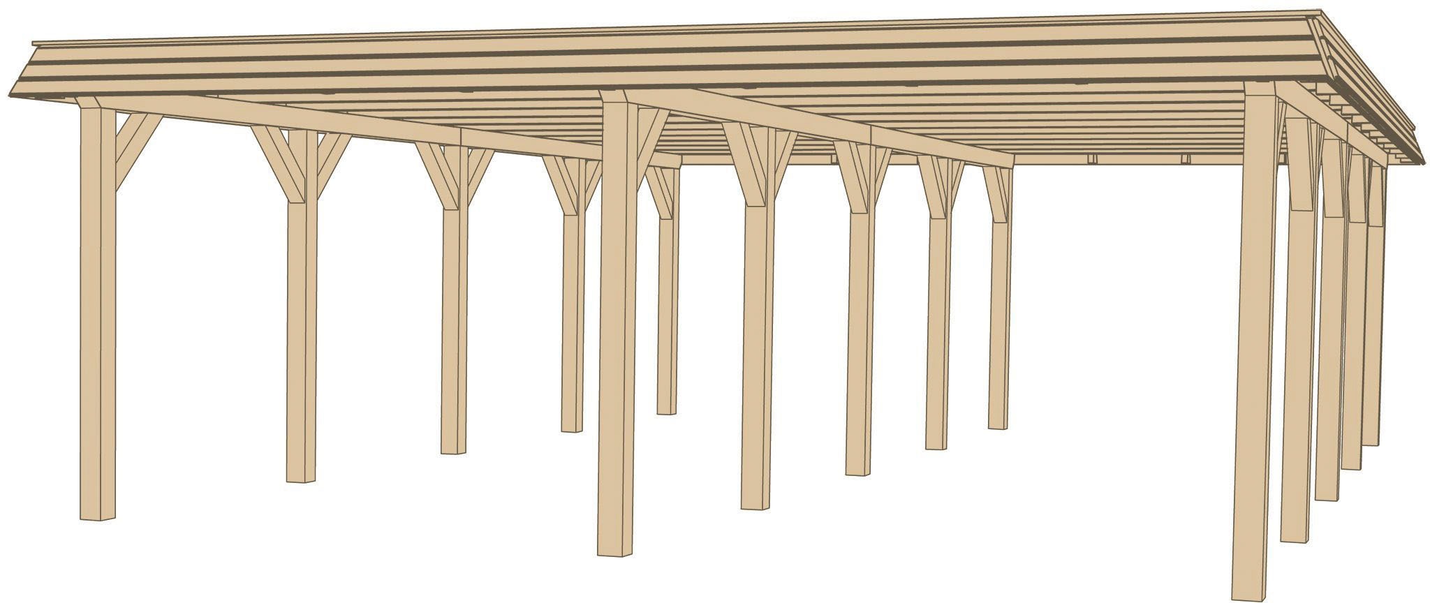 Doppelcarport »Leimholz-Flachdach-Carport 615 Gr.2«, Holz, 270 cm, naturbelassen,...