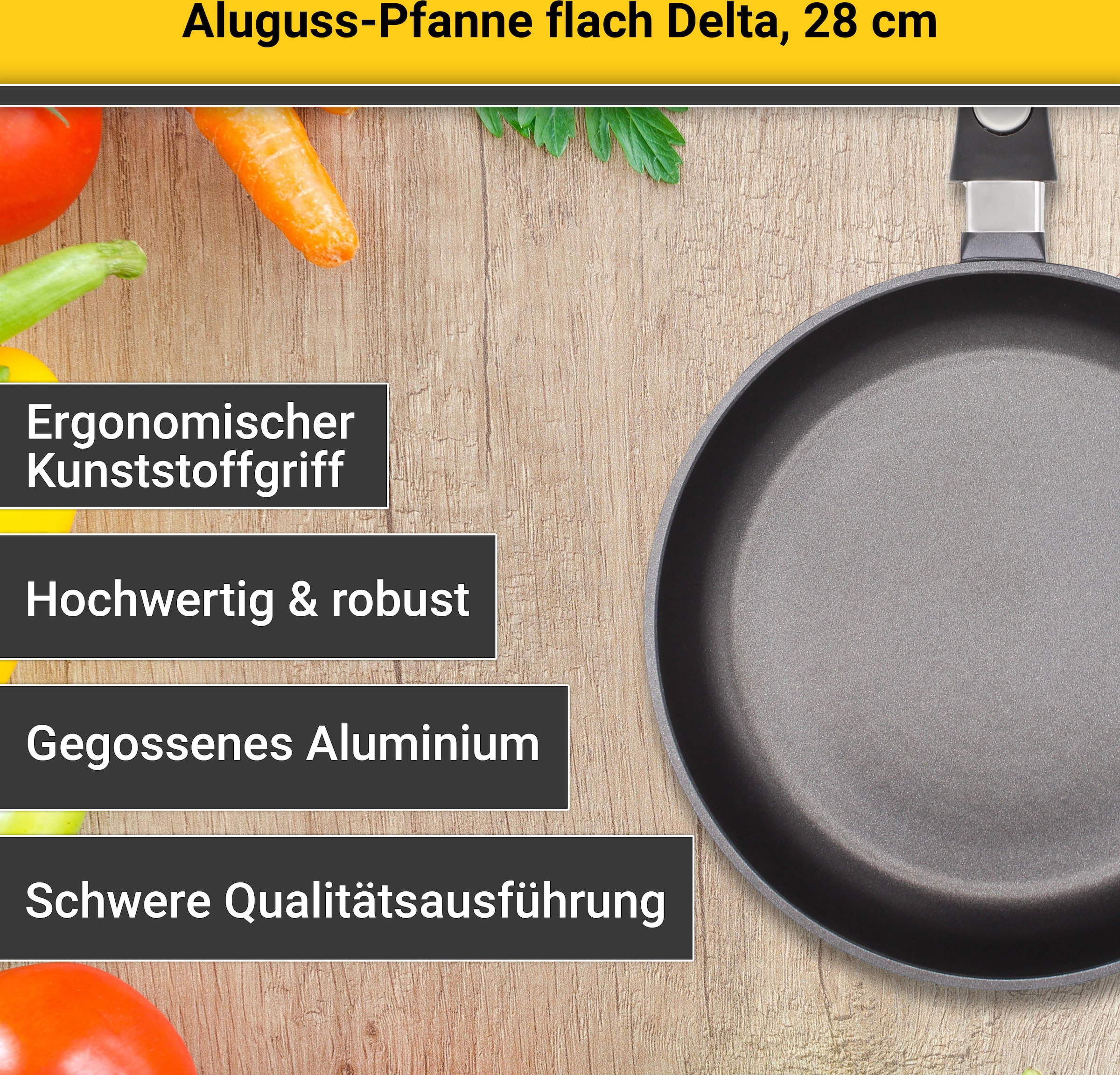 Krüger Bratpfanne »Aluguss Pfanne flach DELTA«, Aluminiumguss, (1 tlg.), für Induktions-Kochfelder geeignet