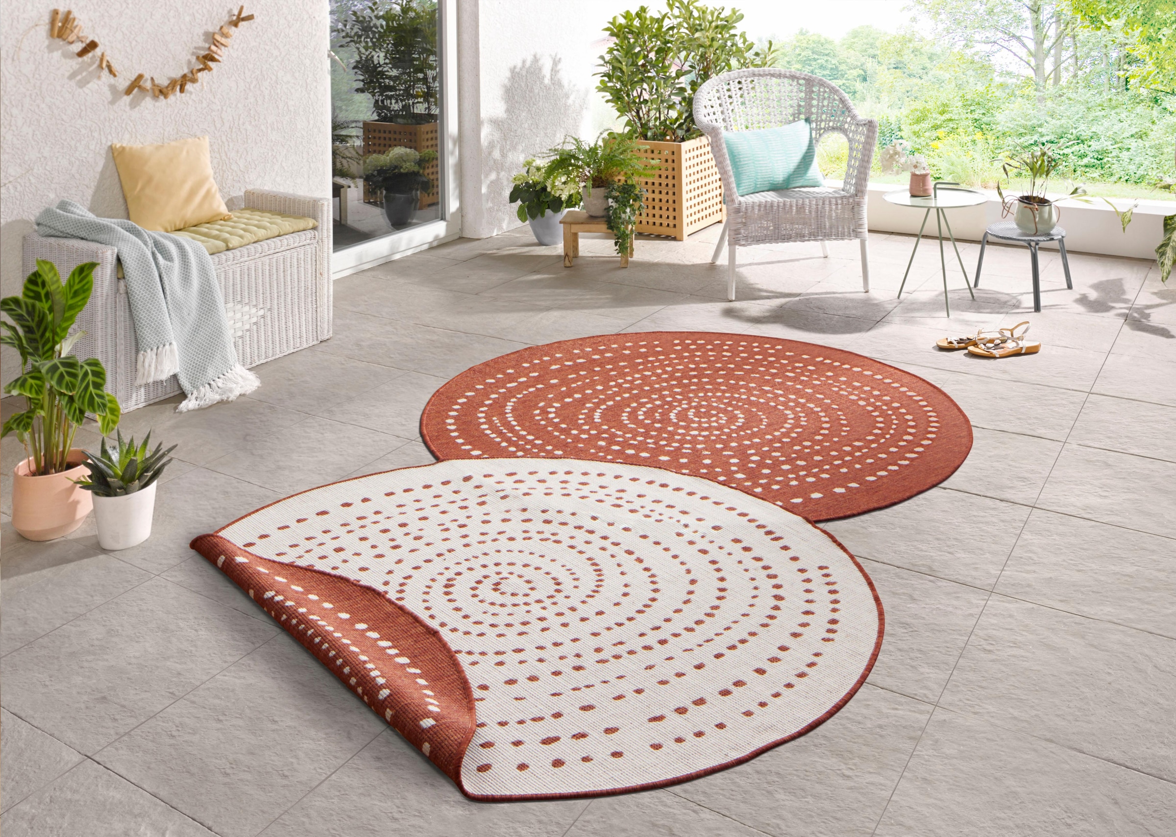 NORTHRUGS Teppich »Bali«, rund, 5 mm Höhe, In-& Outdoor, Wetterfest, Balkon, Garten, Wohnzimmer, Wasserfest