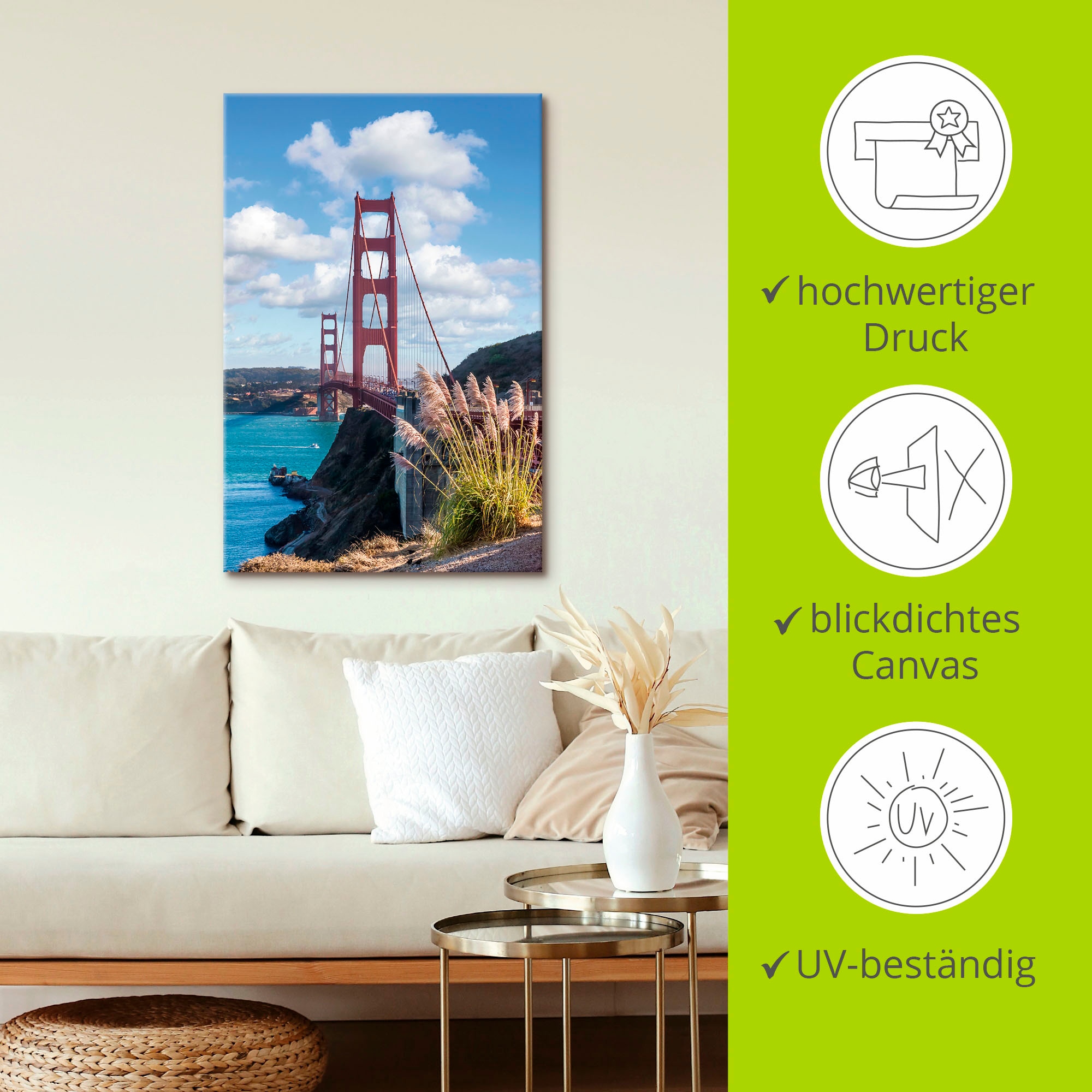 Artland Wandbild »SAN FRANCISCO Golden Gate Bridge«, San Francisco, (1 St.), als Leinwandbild in verschied. Größen