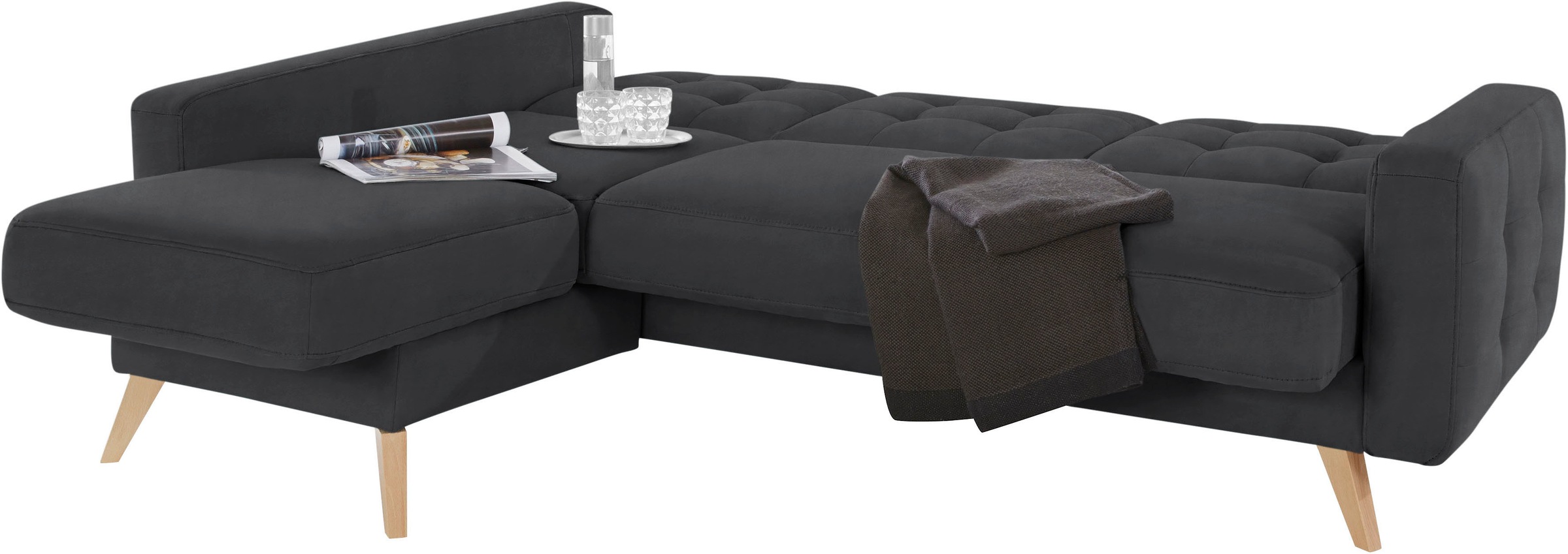 exxpo - sofa fashion Ecksofa »Nappa, kompakt und komfortabel, bequem, zeitloses Design, L-Form«, tolle Detailverarbeitung, inkl. Bettfunktion und Bettkasten