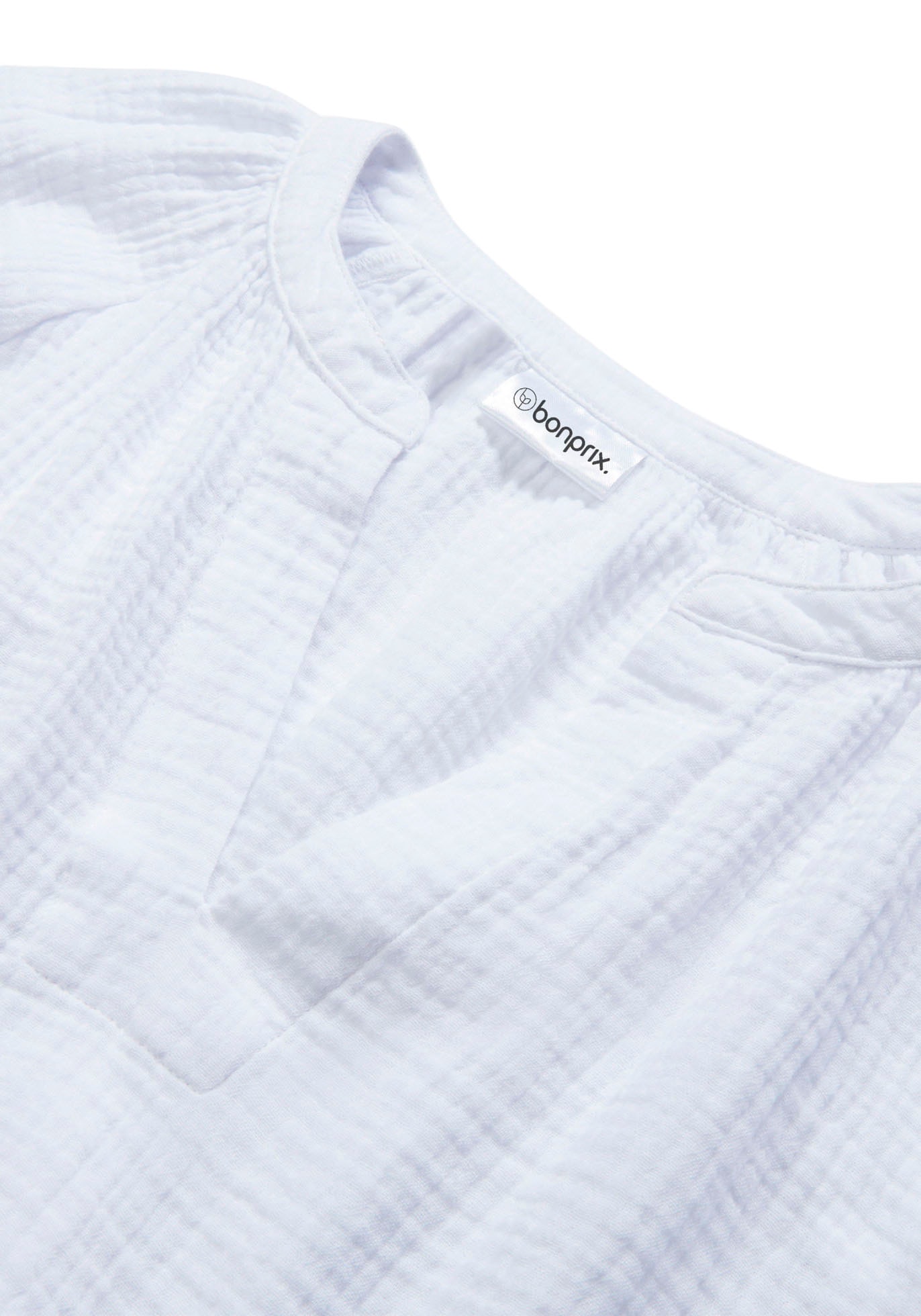bonprix Shirtbluse »Oversize-Bluse aus Musselin« Oversize-Passform, mit V-Ausschnitt, aus Baumwolle, 3/4-Ärmeln