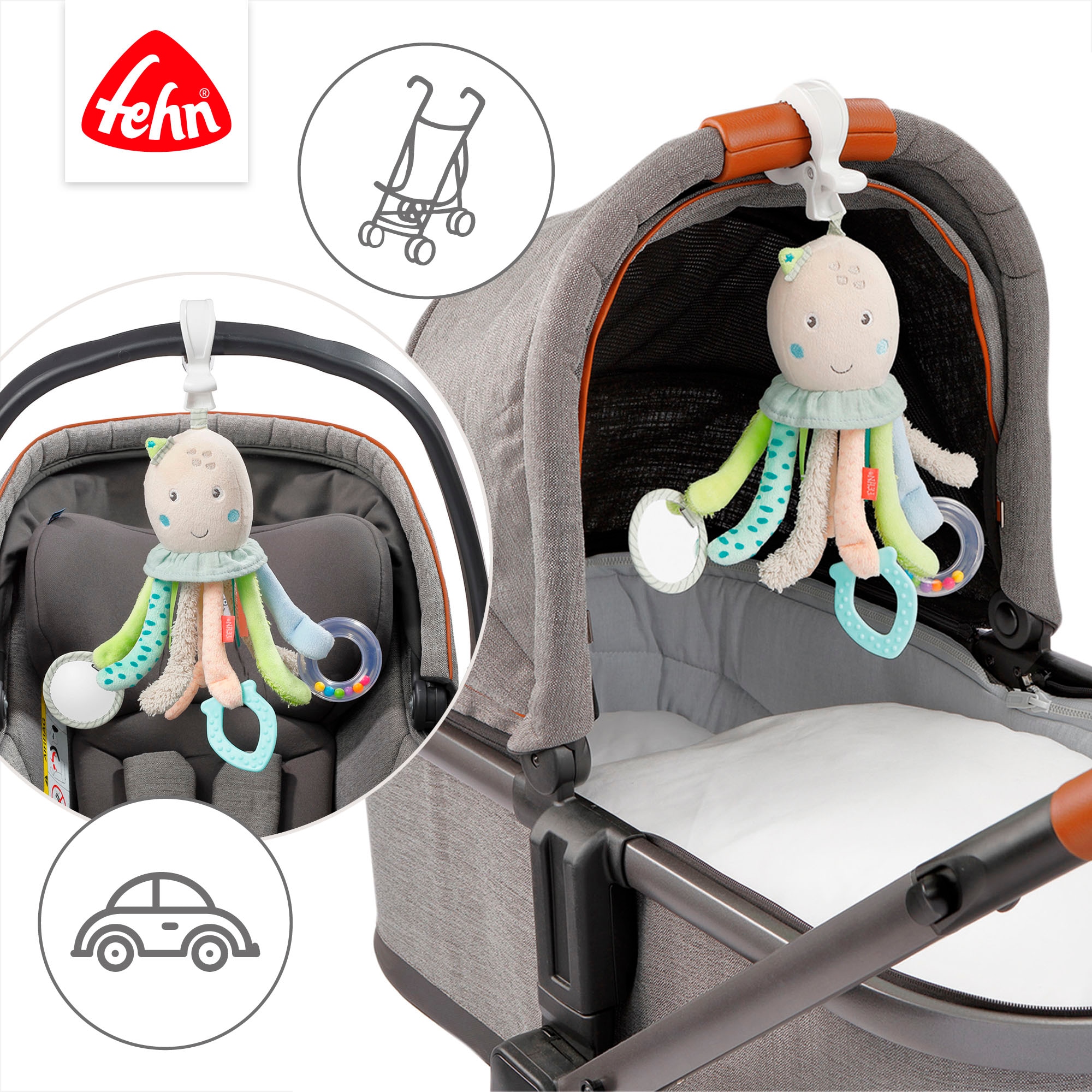 Fehn Greifspielzeug »Meereskinder, Activity-Oktopus«, zur Befestigung an Kinderwagen, Babyschale oder Bett