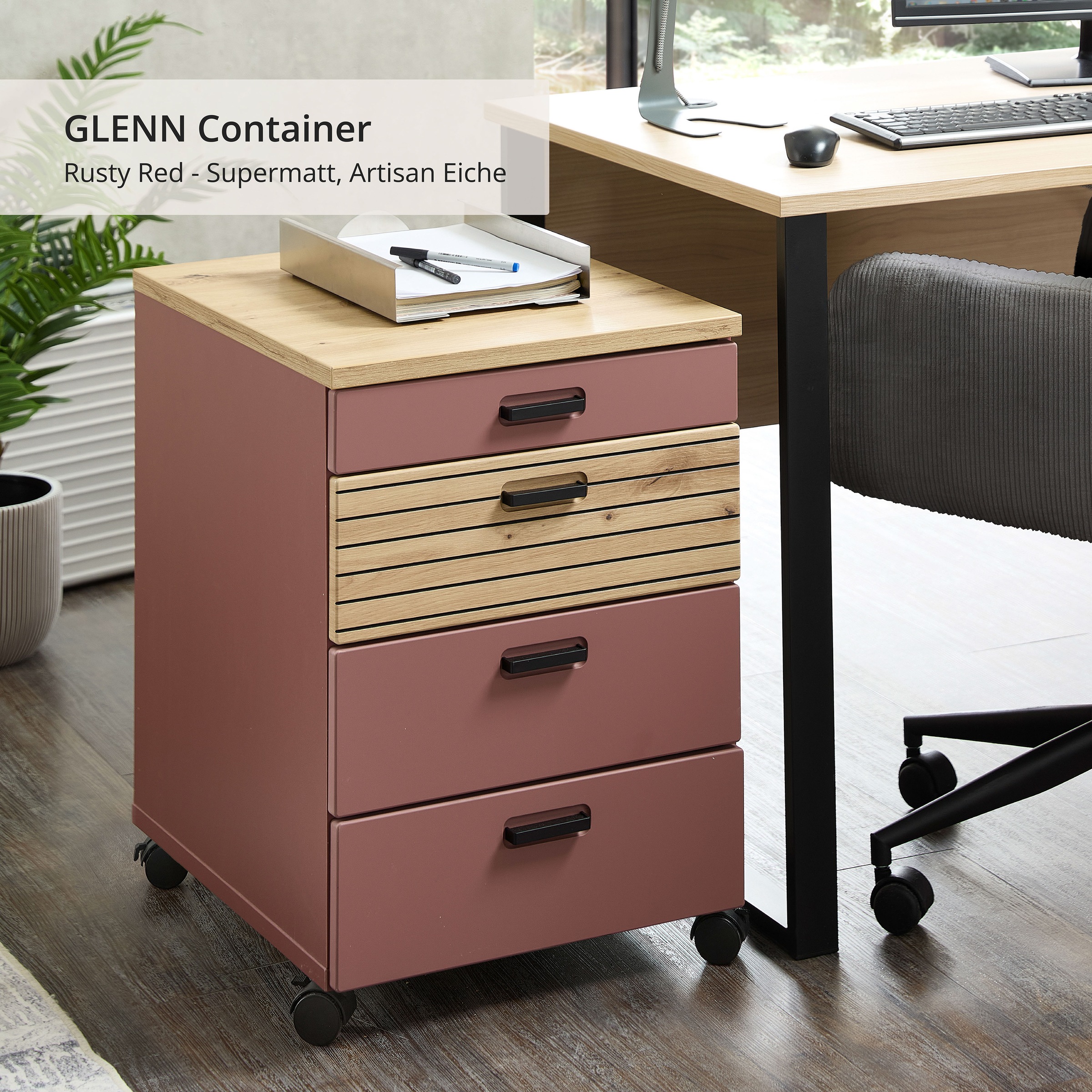 Innostyle Rollcontainer »Rollcontainer Glenn, 45 x 66 x 55 cm (B/H/T)« 1 Stk. tlg. inkl. Filzeinlage, 4 Rollen(2 mit Bremsen) oder Sockel, SK Soft-Close
