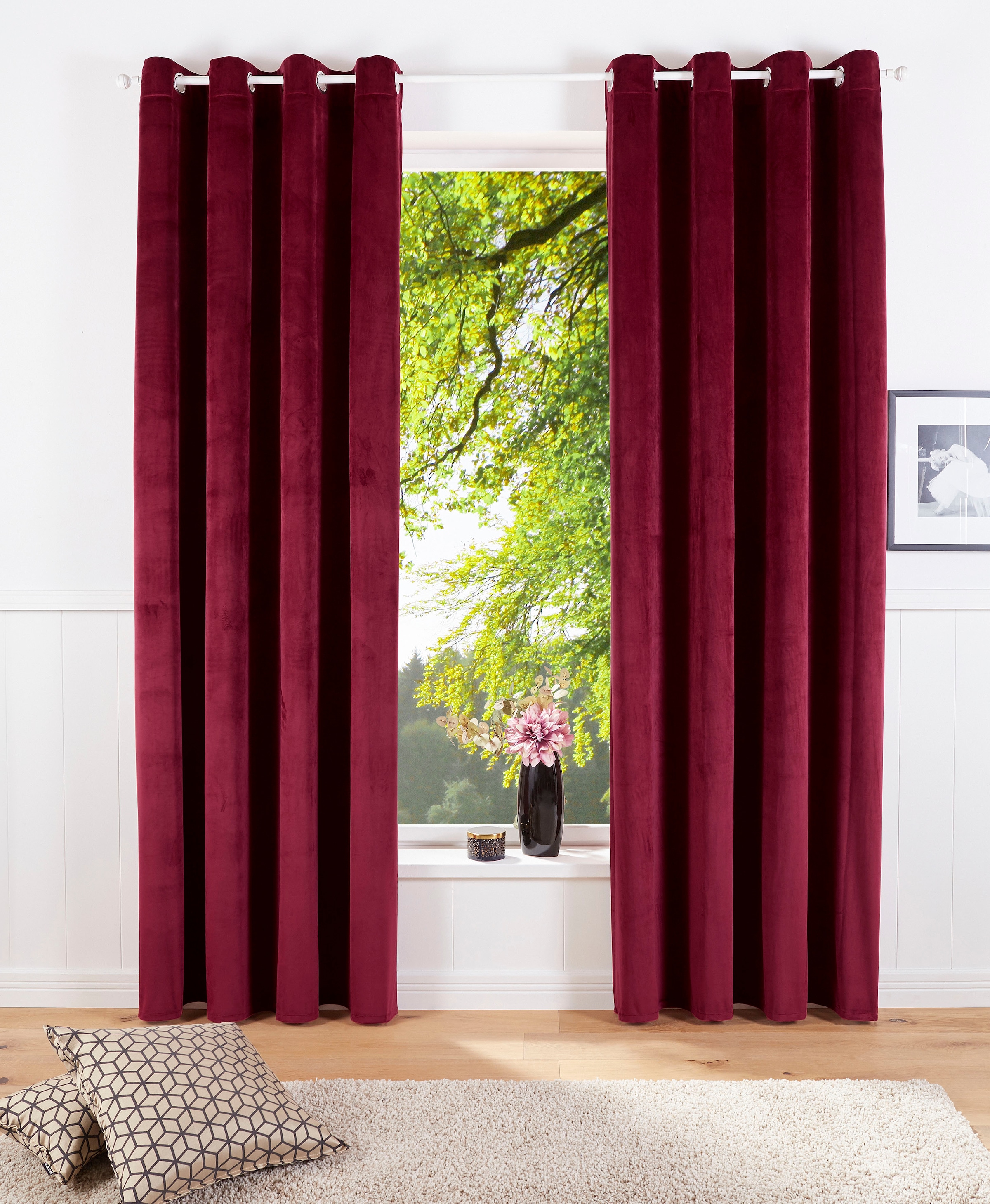 OTTO home Vorhang »Velvet Uni« Ösen 2 Stk. tlg. Blickdichter Samt, 2-er Set, edel, Gardine, multifunktional,