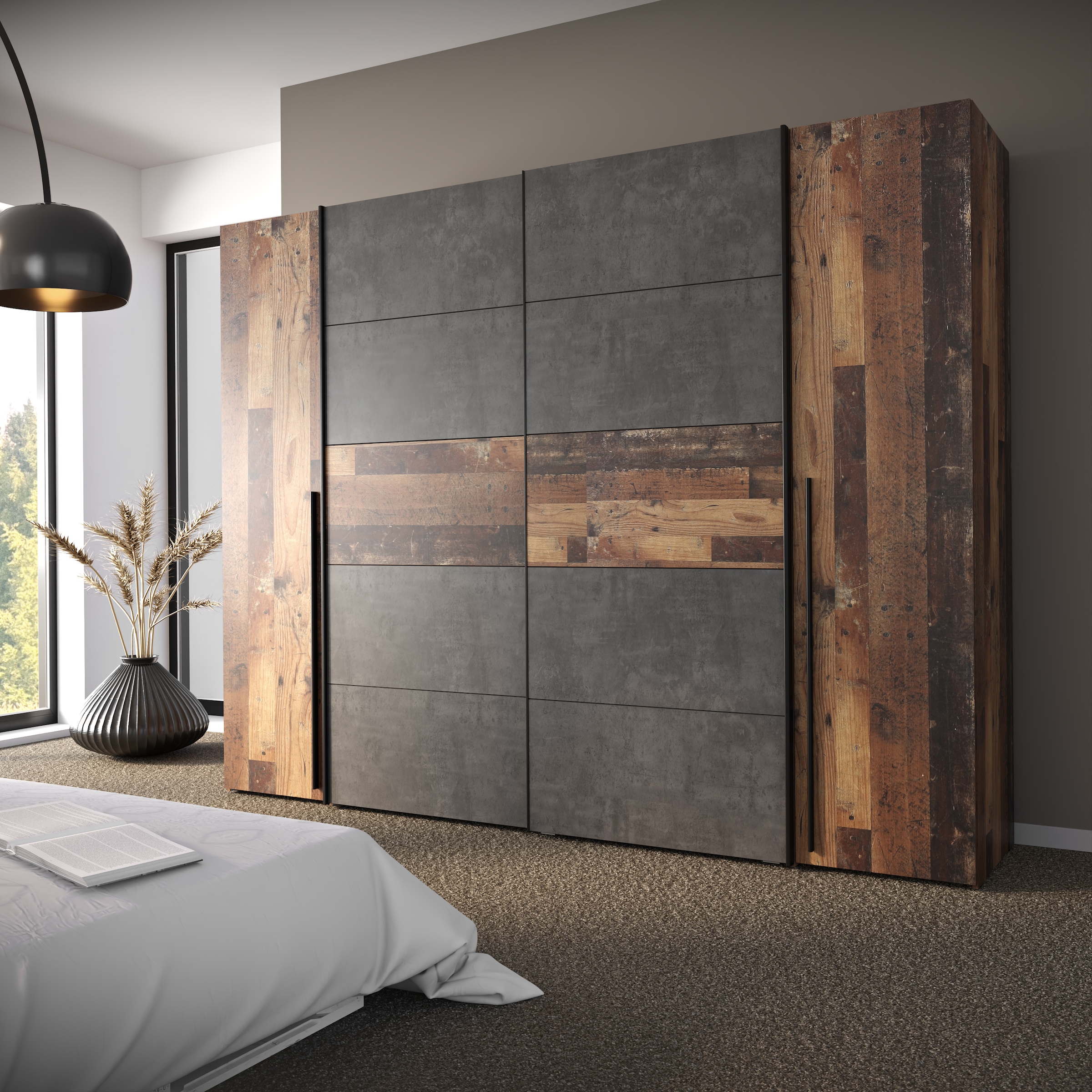 FORTE Schwebetürenschrank »Narago, OTTOs Choice, Kombischrank, TOPSELLER, Paneele  wechselbar« B/H/T ca. 270/210/61cm, Farbe Weiß auch mit Spiegeln,  Schwebetüren in Kombination mit Drehtüren, Made in Europe