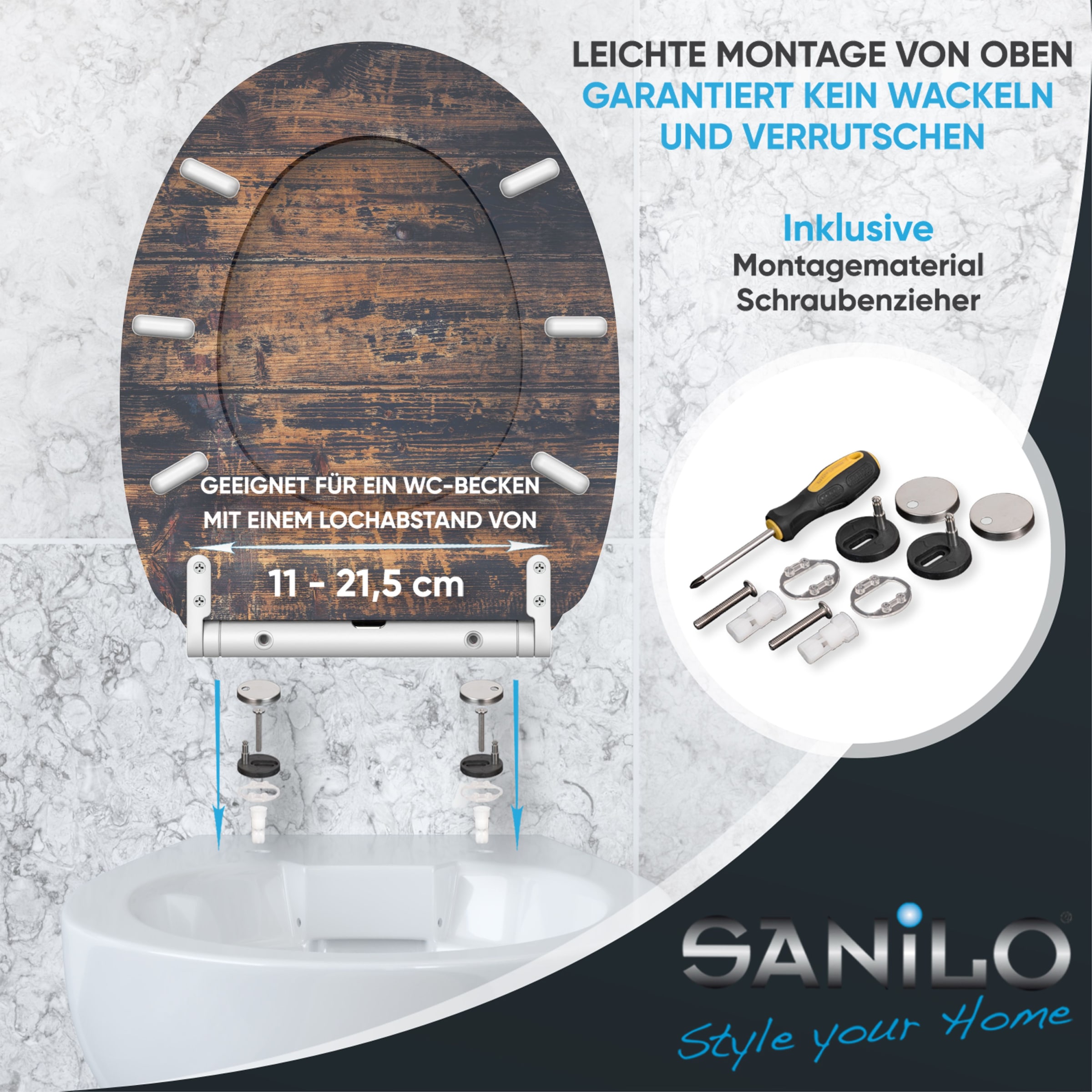 Sanilo WC-Sitz »Vintage mit Absenkautomatik & Quick Release« Premium Toilettendeckel, abnehmbar, leichte Montage von oben