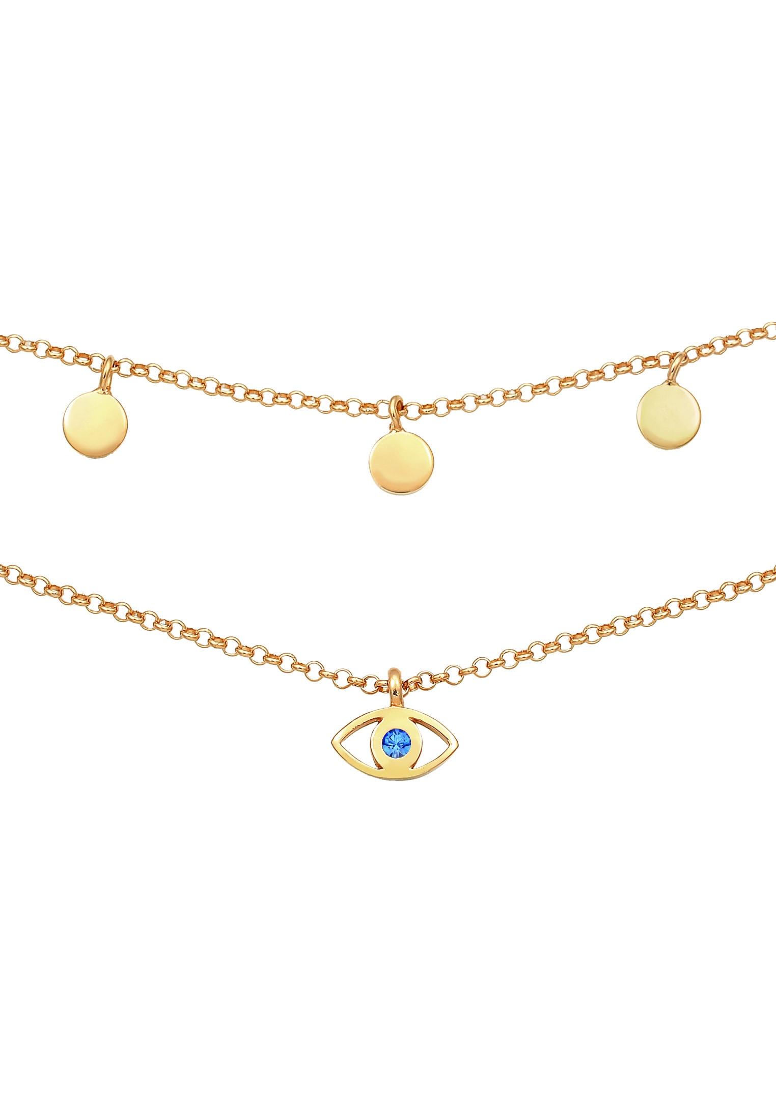 Elli Choker »Halskette Layer Evil Eye Glas Kristalle Blau 925 Sterling Silber vergoldet«
