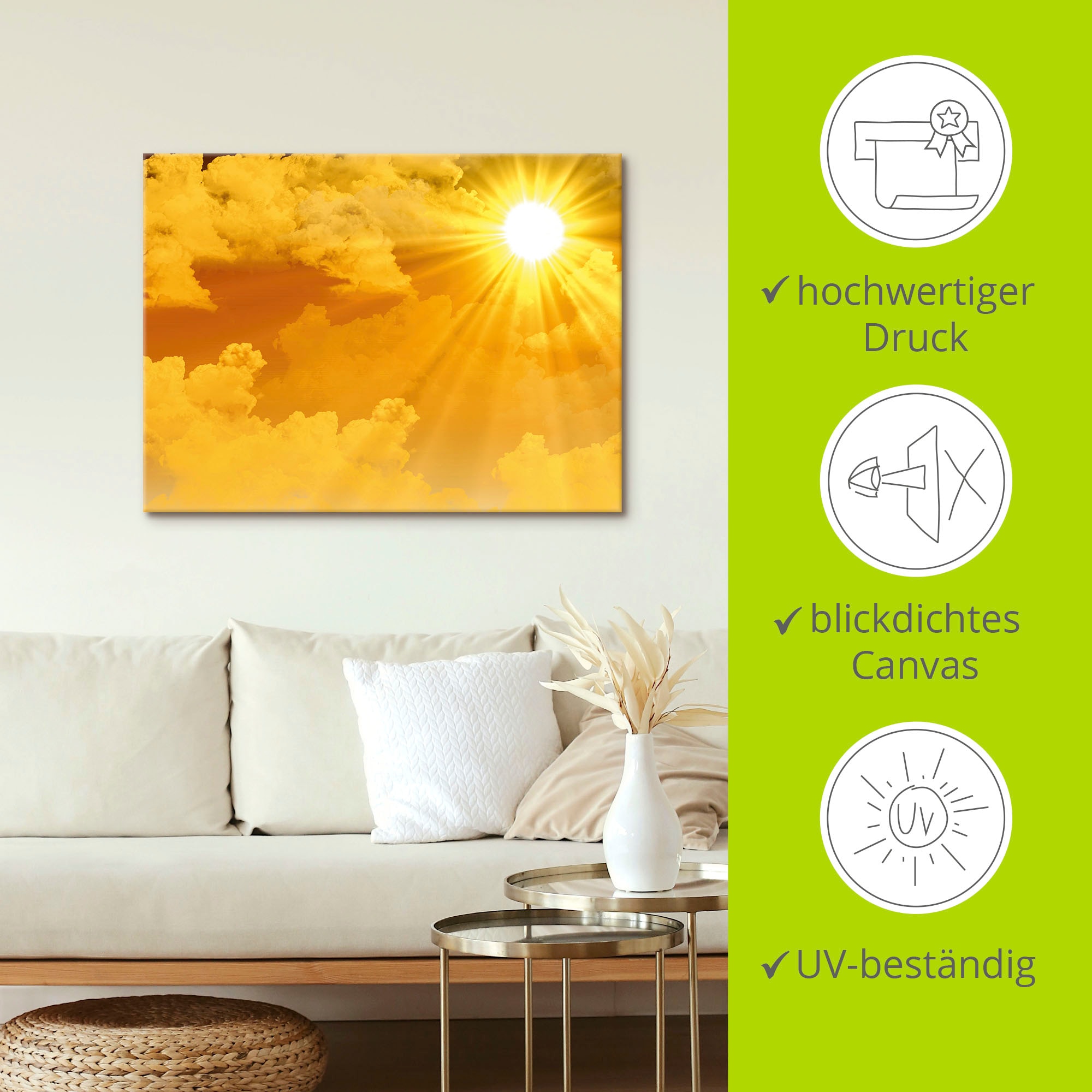 Artland Wandbild »Warme Sonnenstrahlen«, Himmel, (1 St.), als Leinwandbild, Poster, Wandaufkleber in verschied. Größen