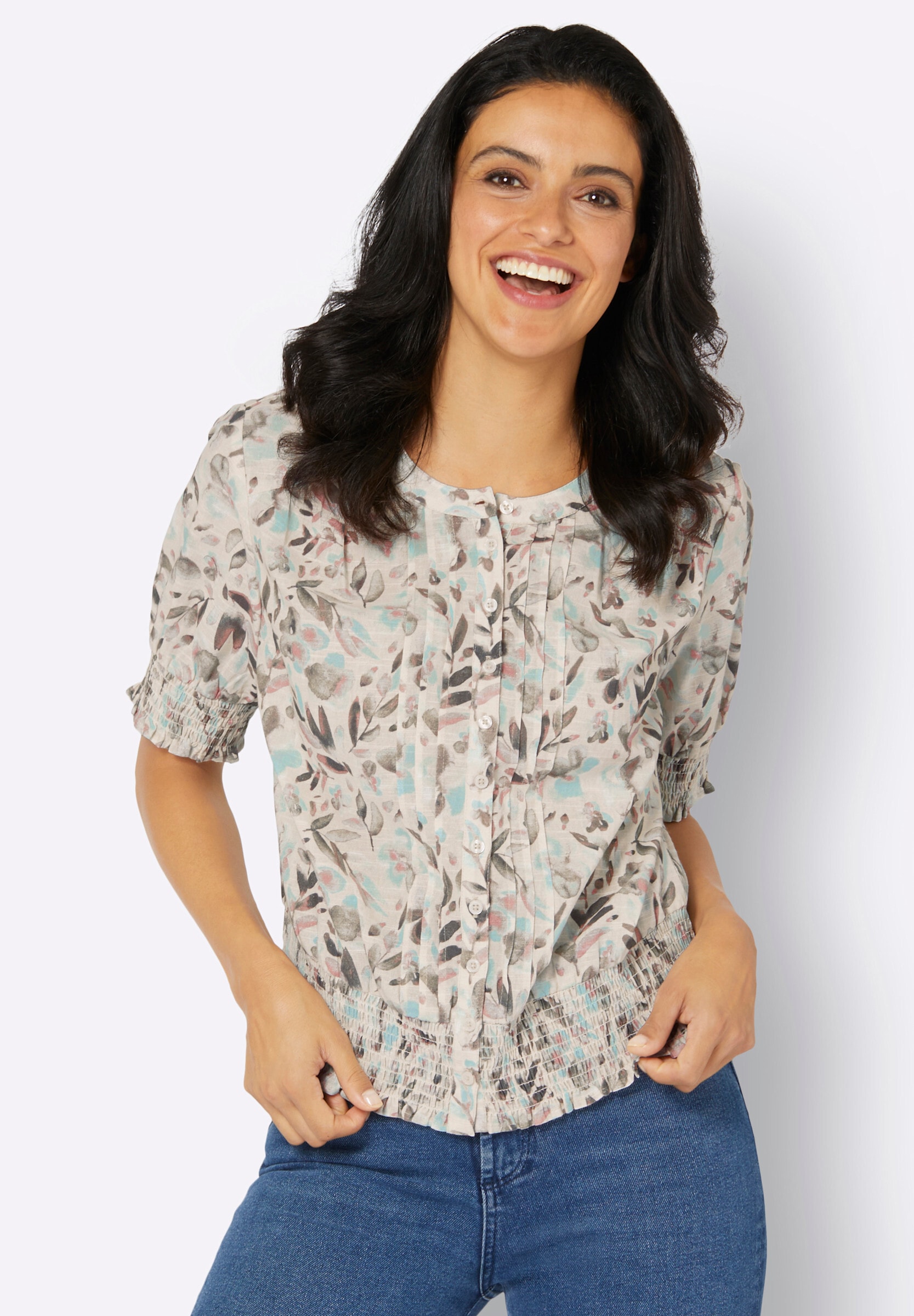 Witt Rüschenbluse »Druckbluse Druckbluse in Leinen-Optik«