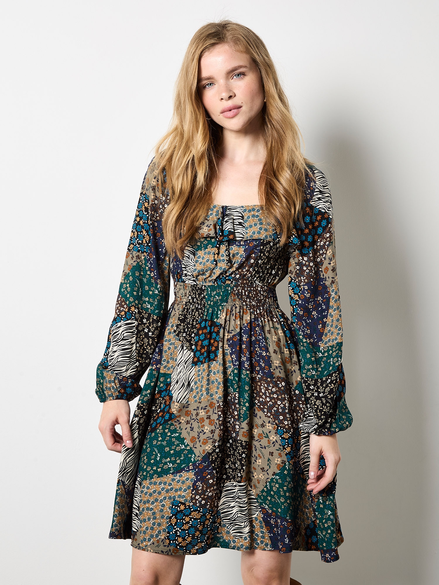 Apricot Minikleid »Patchwork Kleid« mit Blumen- und Zebramuster