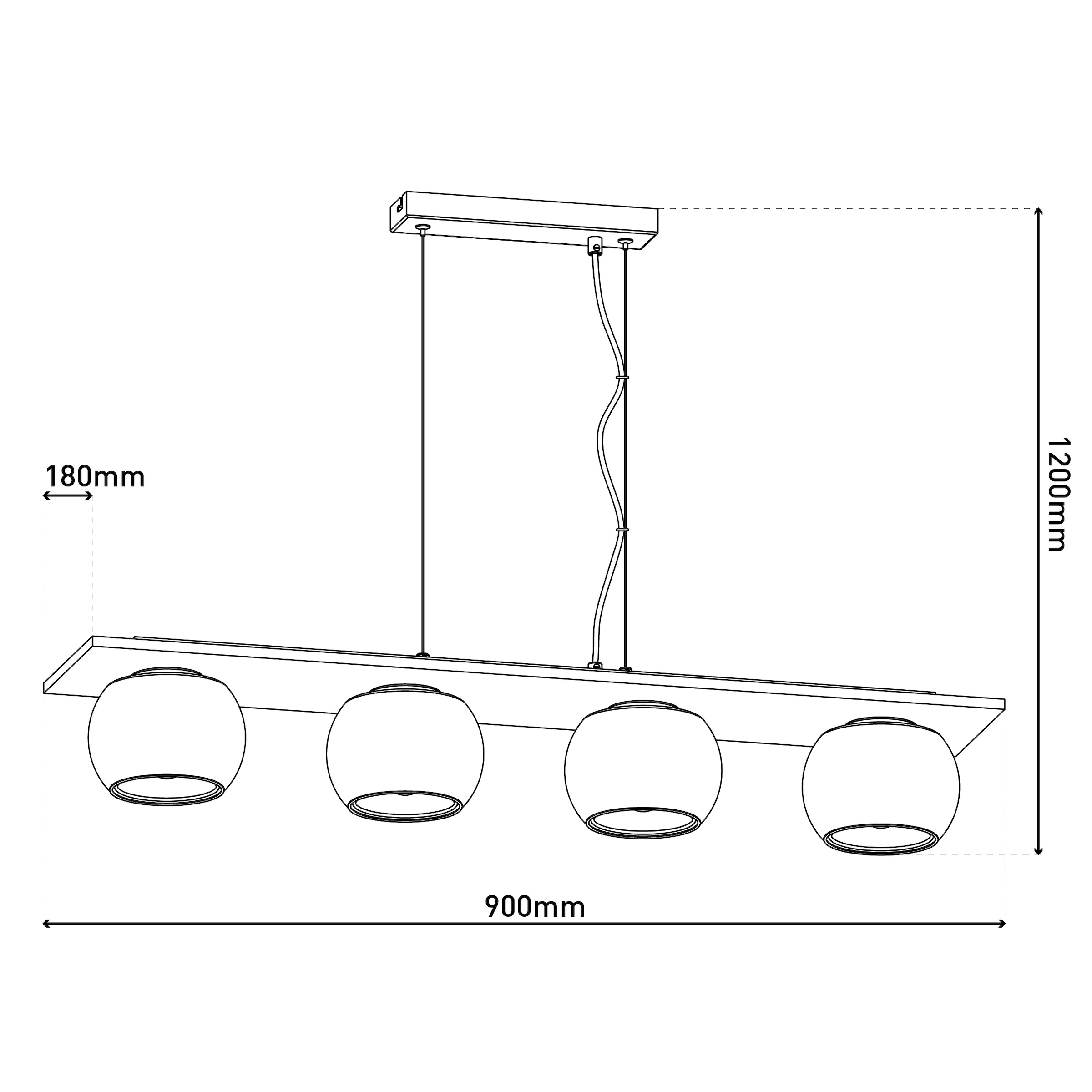 näve Pendelleuchte »Texas« E27 1 Stk. Glasschirme smokey, naturfarbenes Holzdetail, 4x E27, H:120cm, L: 90cm