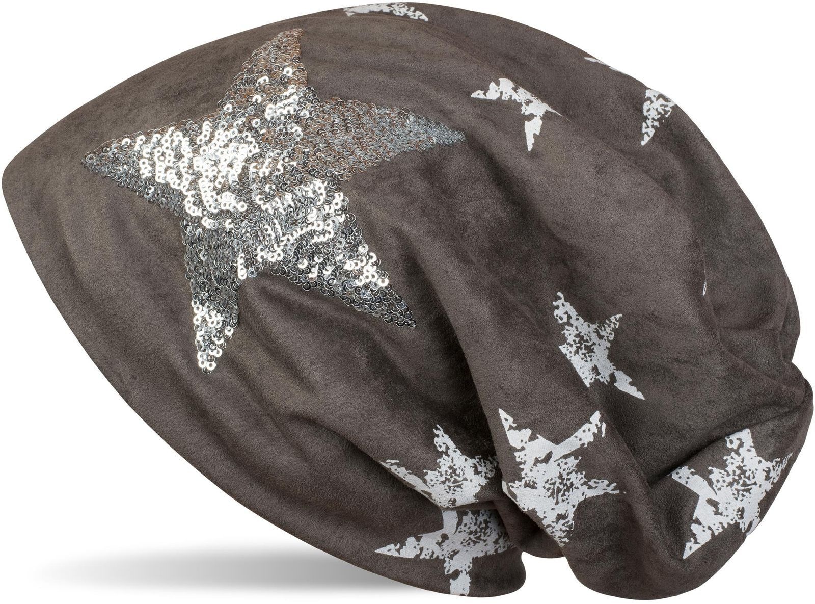 styleBREAKER Beanie »Beanie in Veloursleder Optik mit Pailletten Stern« 1 Stk.
