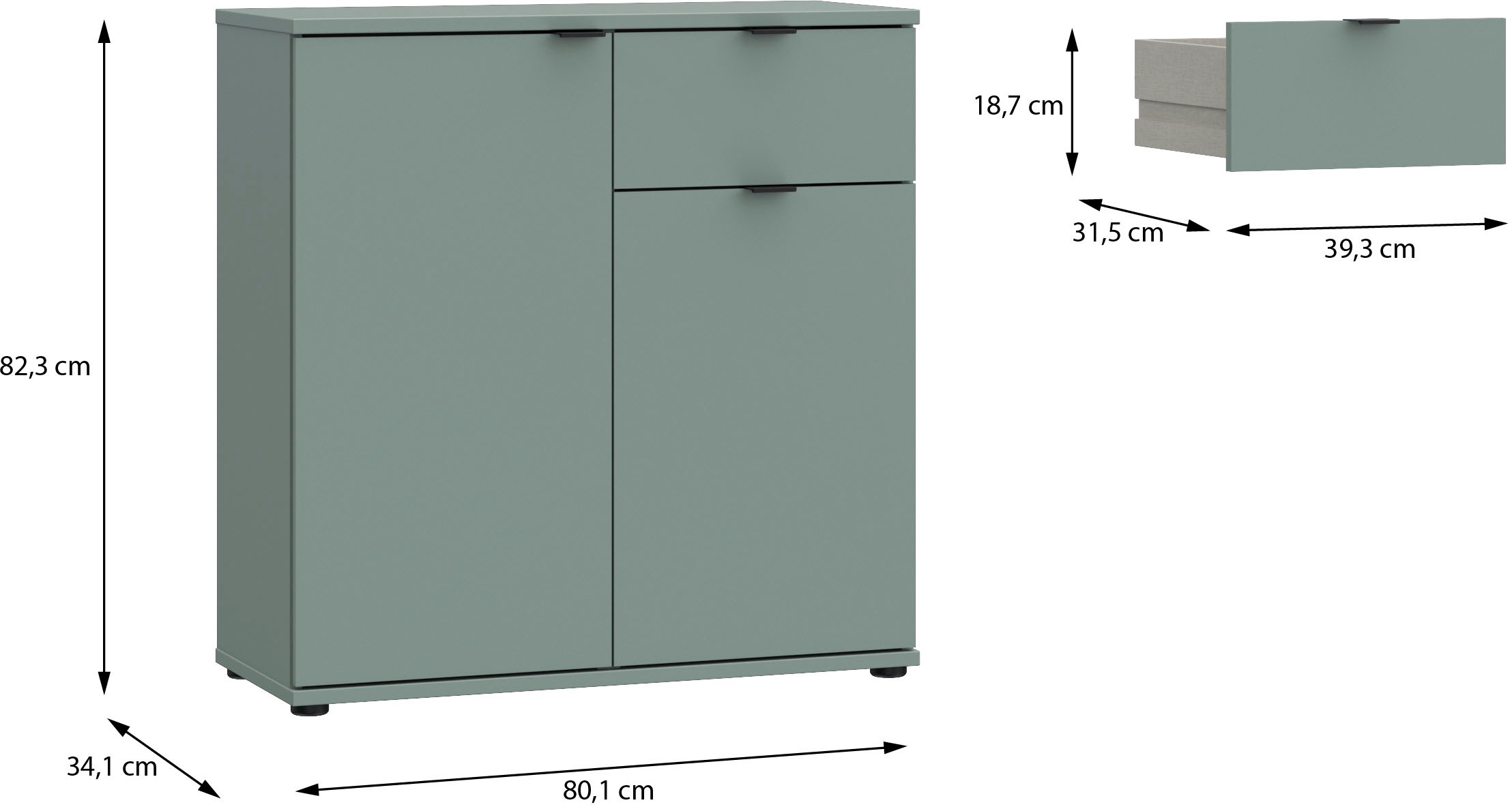 FORTE Kommode »Ganymede«, Kommode, Stauraum, Schublade; Metallgriffe, 4 Dekore, Breite 80,1cm