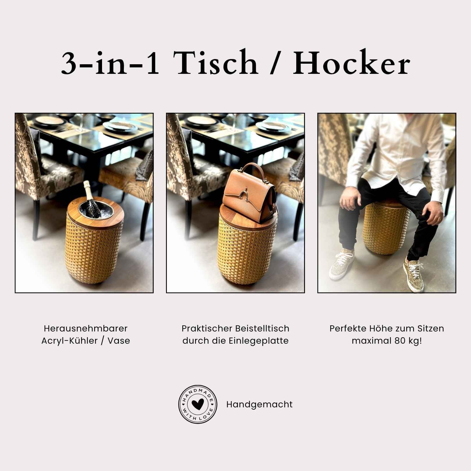 COOTAB Cooler Table Beistelltisch »4-in-1 Loungetisch mit Acryl-Kühler London 50 cm« 1 Stk. tlg. Wetterfest, Pflegeleicht, Hitzebeständig, Verstellbare Füße