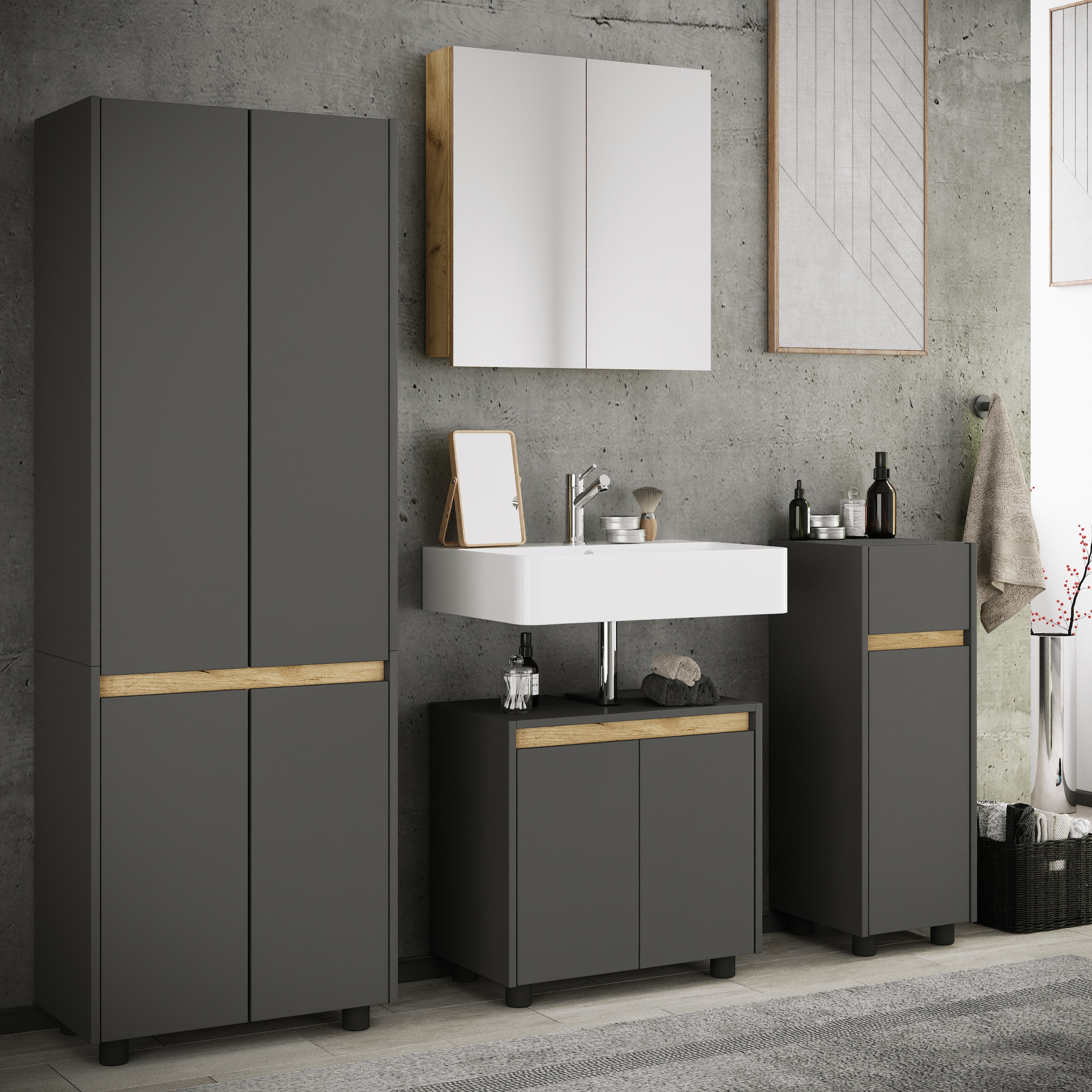 VCM Badmöbel-Set »4-tlg. Badmöbel Set Komplett Badschrank Cosila  XL« 4 Stk. tlg.