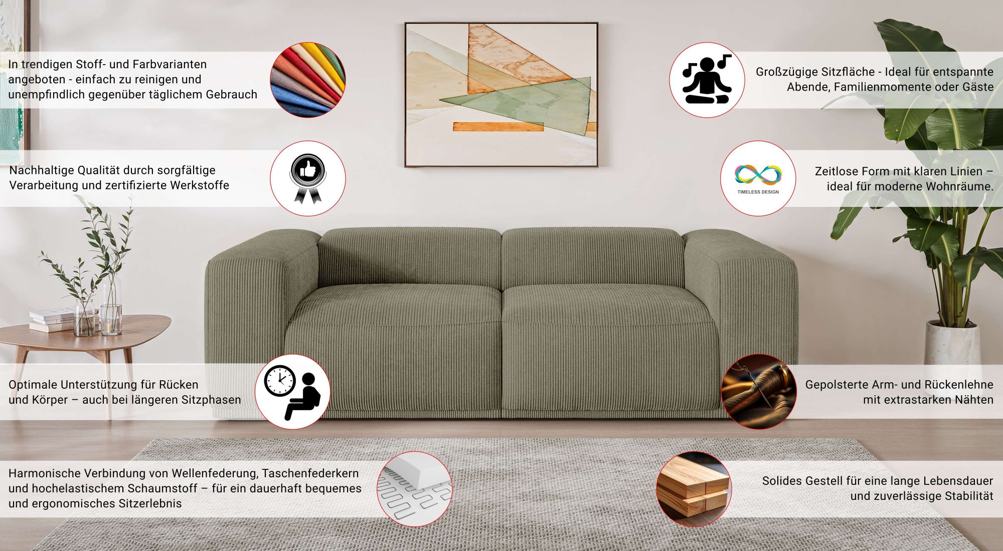 s.Oliver Big-Sofa »EMMERIK Designersofa, 3-Sitzer mit Wellenfederung, B/T/H: 242/98/73 cm«, hoher Sitzkomfort, gemütlich und modern, auch in Cord