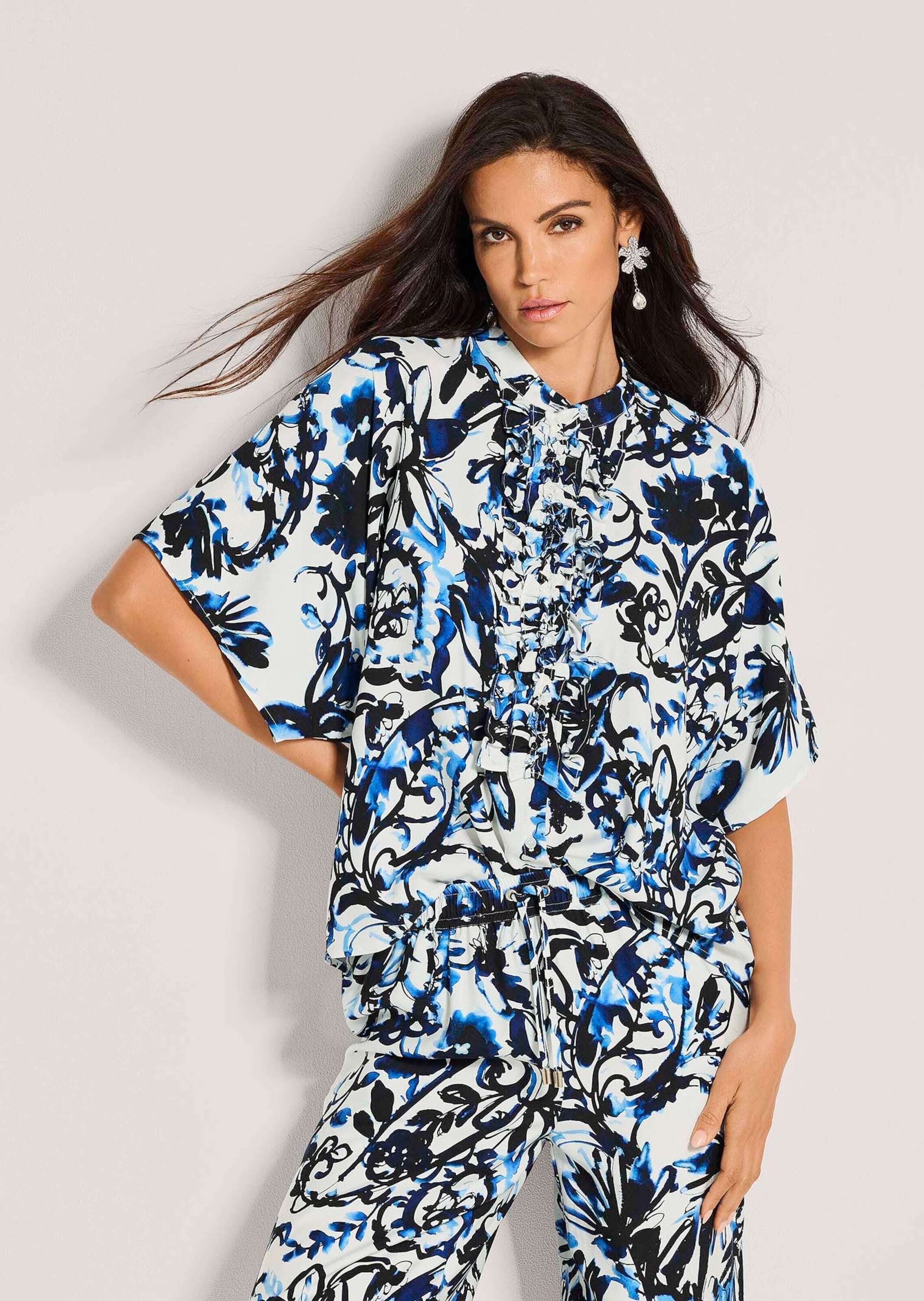 MADELEINE Kurzarmbluse »Blusenshirt Oversized-Bluse mit Rüschen« Bluse mit Rüschendekoration an der Knopfleiste