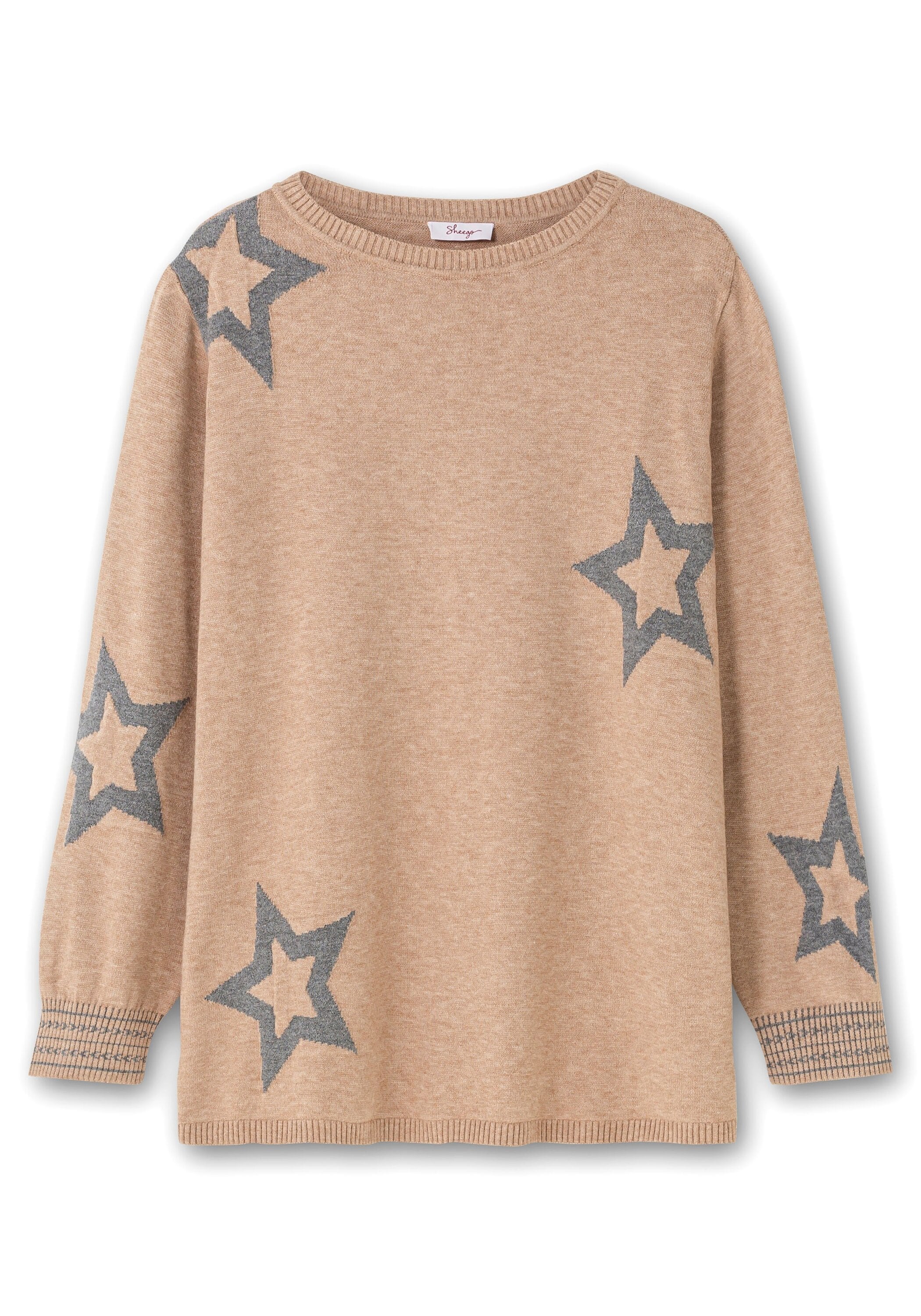 Sheego Strickpullover »Pullover mit U-Boot-Ausschnitt und Stern-Intarsien«, mit U-Boot-Ausschnitt und Stern-Intarsien
