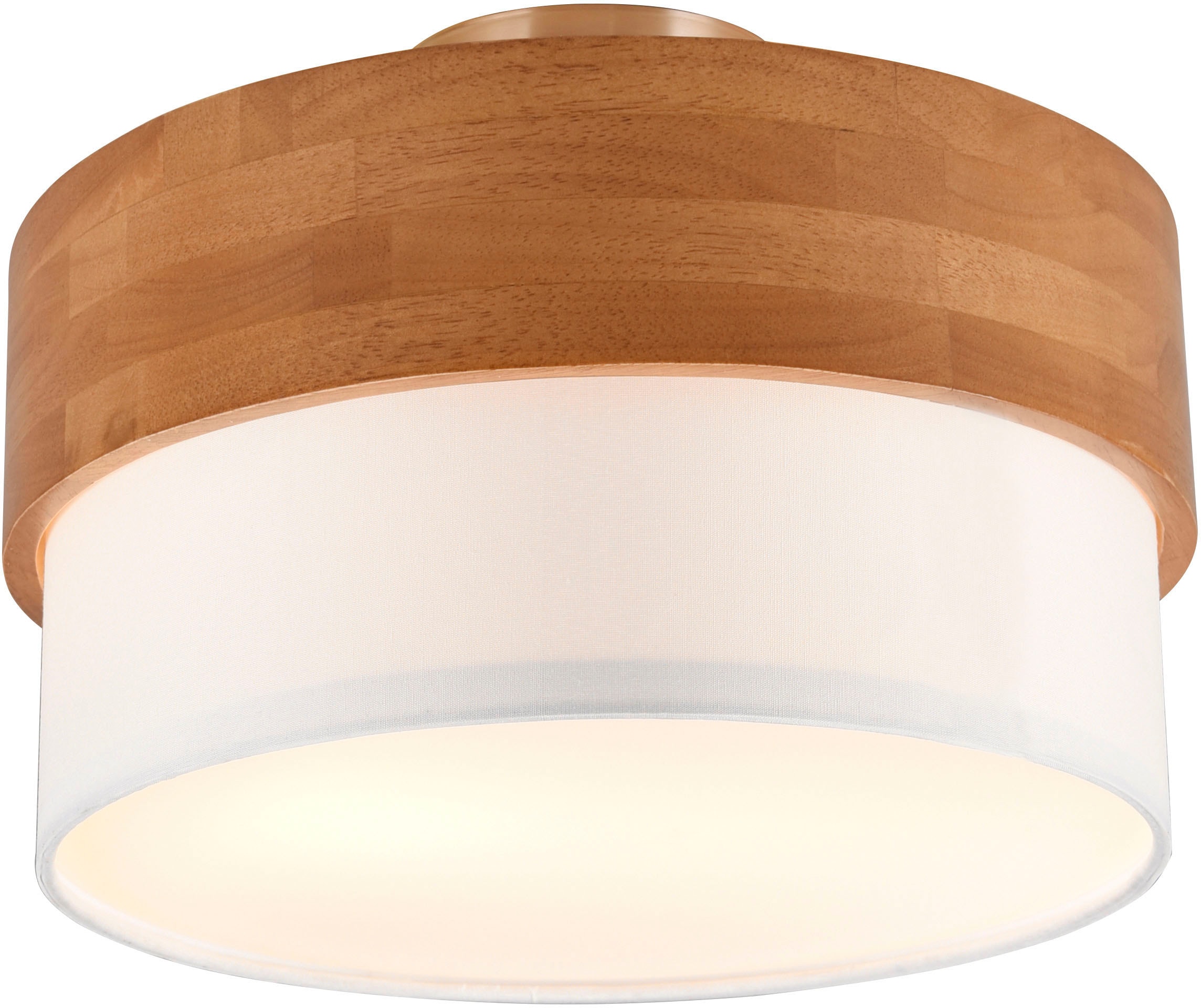 TRIO Leuchten Deckenleuchte »Seasons«, 2 flammig, Leuchtmittel E14 | ohne Leuchtmittel, Deckenlampe Holz mit Stoffschirm Ø30cm exkl 2xE14 max 40W