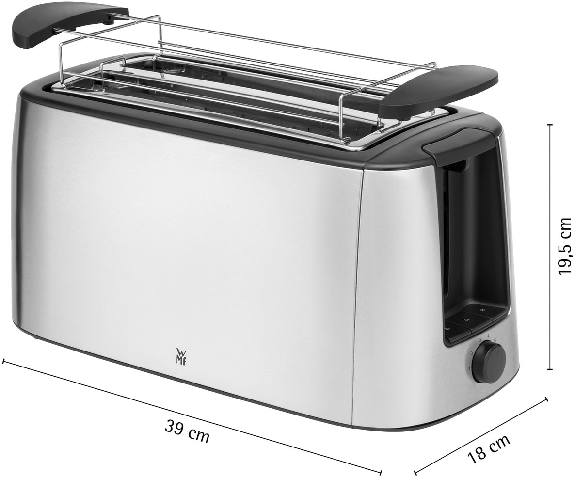 WMF Toaster »Bueno Pro, Doppel-Langschlitz-Toaster, XXL Toast, Brötchenaufsatz«, 2 lange Schlitze, für 4 Scheiben, 1550 W, 6 Bräunungsstufen, Brotzentrierung, Krümelschublade, Cromargan Gehäuse