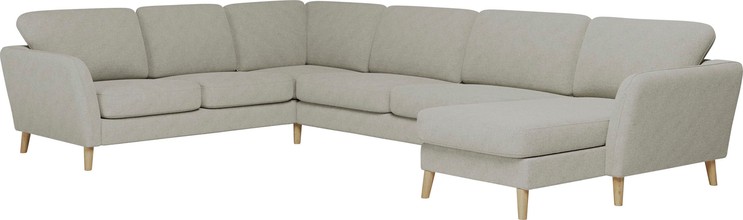 Home affaire Wohnlandschaft »MARSEILLE XXL 349cm, U-Form, Ottomane rechts/links wählbar« Massivholzbeine Eiche, Landhausstil, Wellenunterfederung