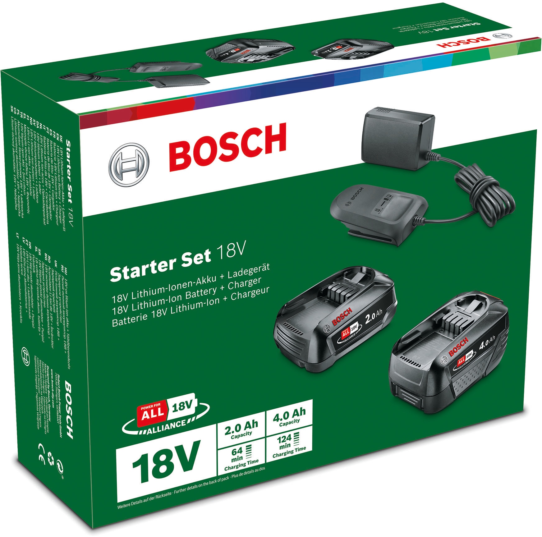 Bosch Home & Garden Akku Starter-Set, 2 Akkus 2Ah + 4Ah, 18 V, inkl. Ladegerät
