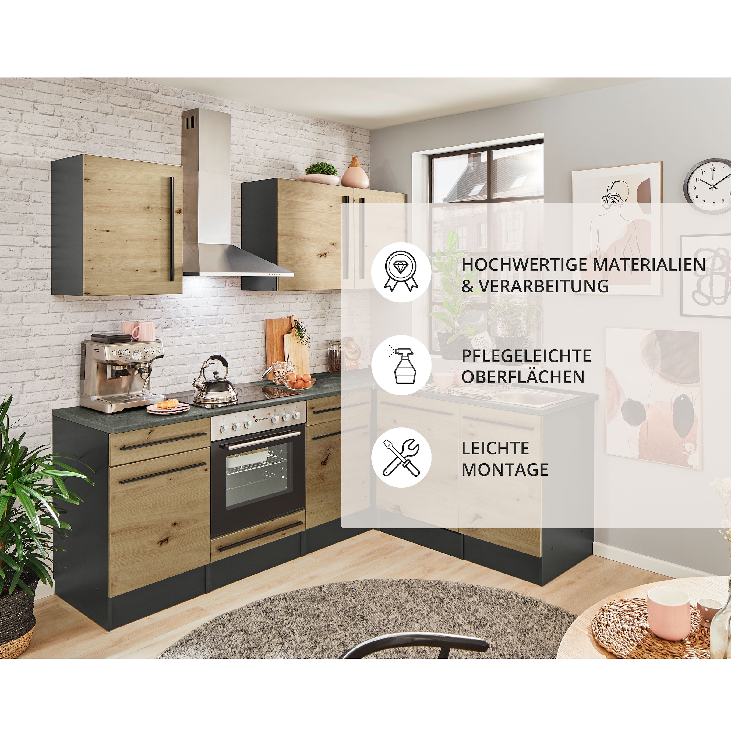 BASIC by Balculina Winkelküche »Jazz« Stellbreite 220x175 cm, wahlweise mit E-Geräten