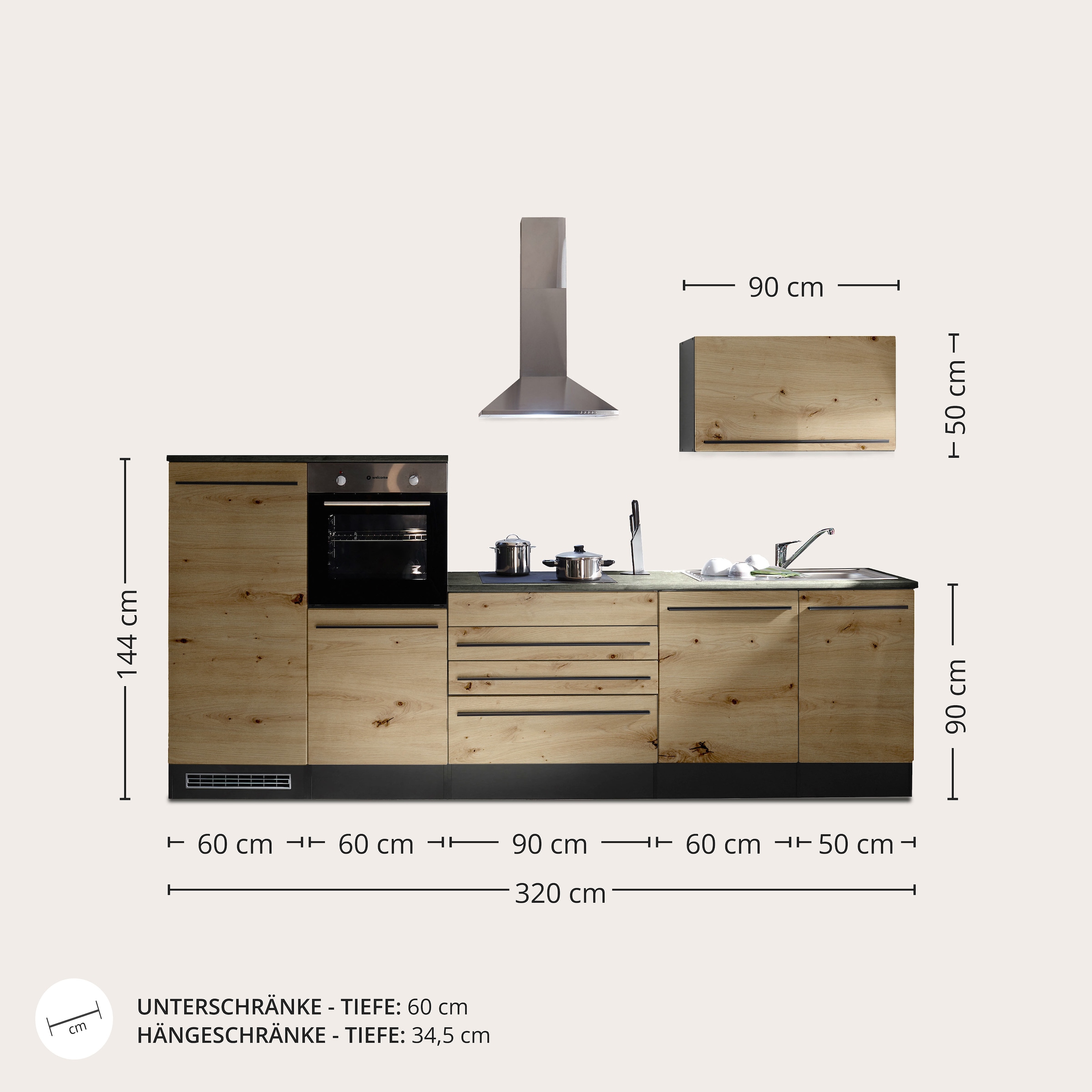 BASIC by Balculina Küchenzeile »Jazz«, Breite 320 cm, wahlweise mit E-Geräten