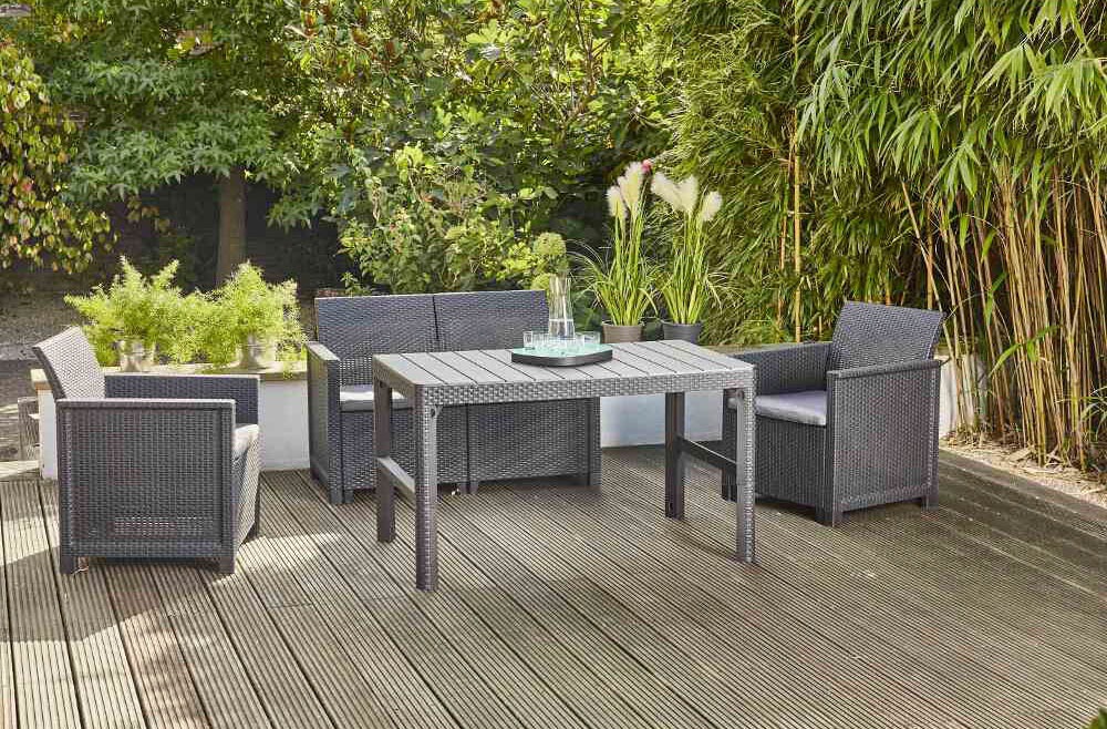 Siena Garden Gartenlounge-Set »Amea«, (4 tlg.), Kunststoff graphit, Sitzkissen aus Polyester in grau