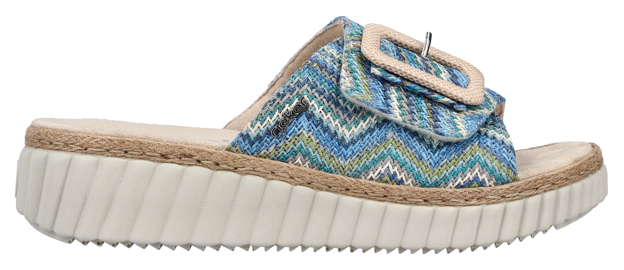 Rieker Keilpantolette, Sommerschuh, Strandschuh, Hausschuh mit praktischem Klettverschluss