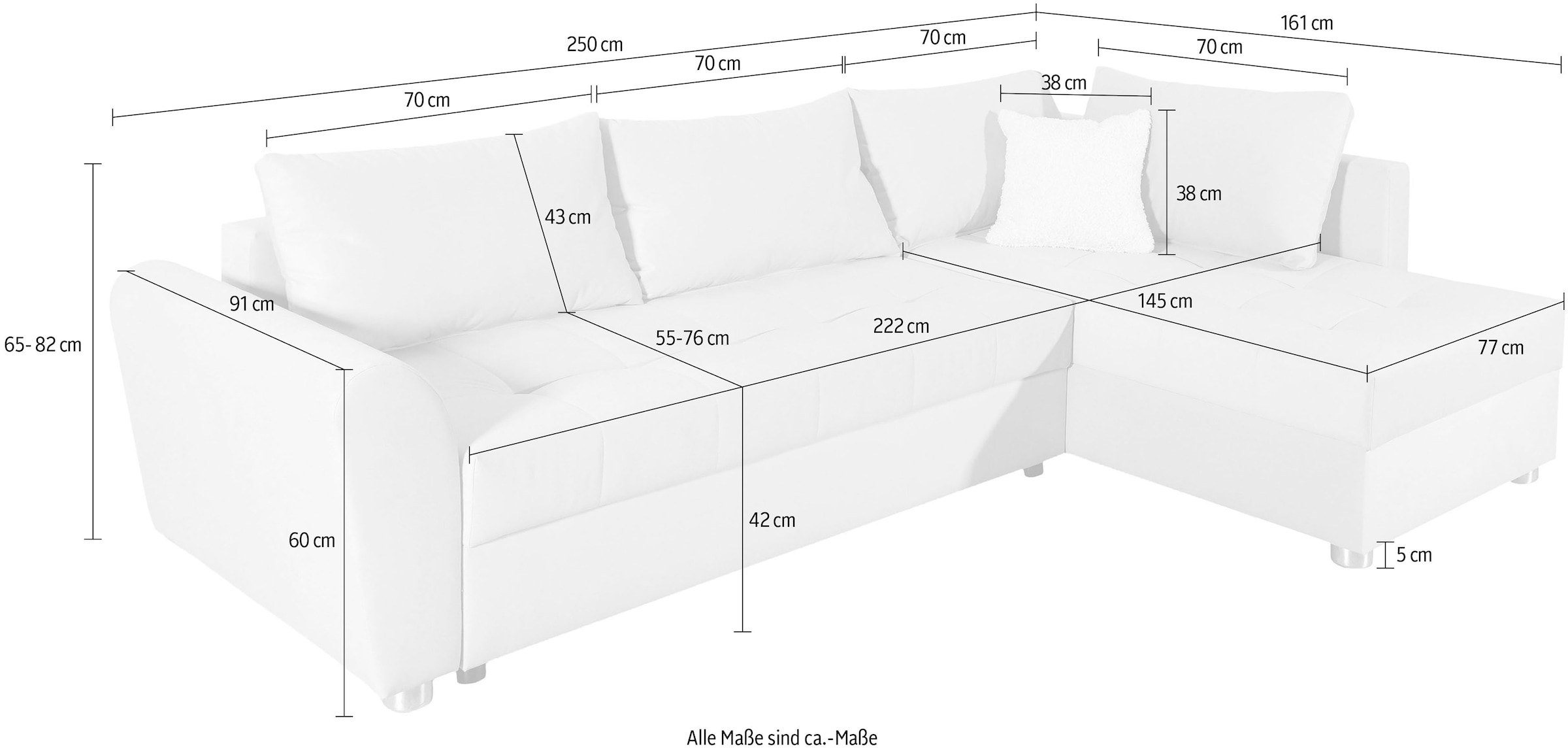 COLLECTION AB Ecksofa, Ecksofa,Bettfunktion,Bettkasten,Bonnelfederkern, Rückenkissen