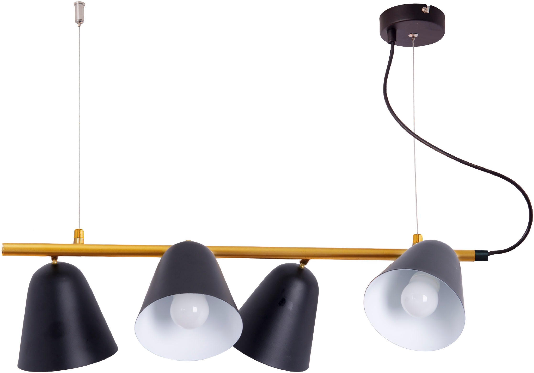 näve Pendelleuchte »Triton« E14 1 Stk. 4er, Schirme außen schwarz innen weiß, Stange gold, E14. max. 40W