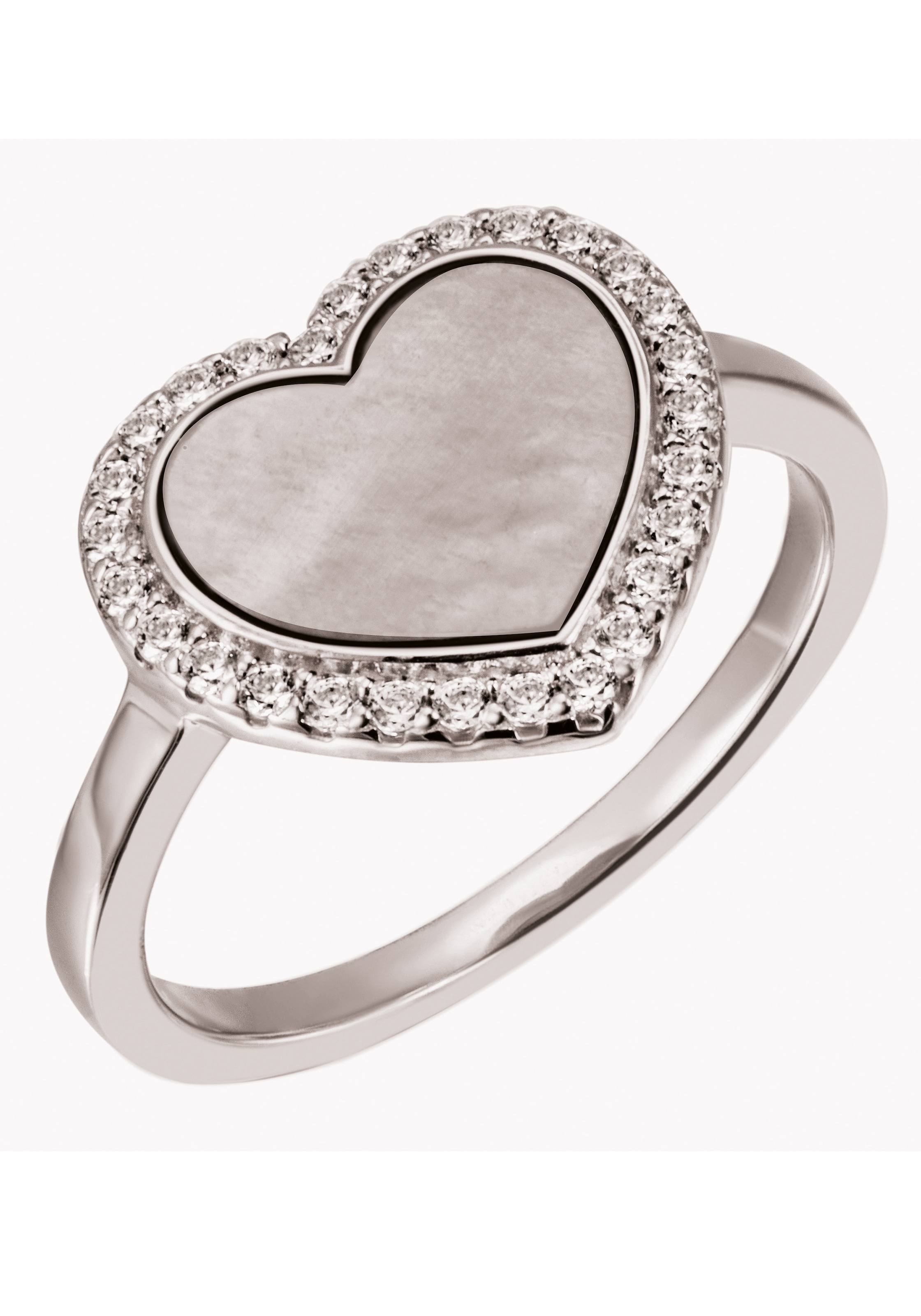 Firetti Fingerring »Schmuck Geschenk Silber 925 Silberring Herz "LIEBE"« mit Zirkonia (synth.) - mit Perlmutt