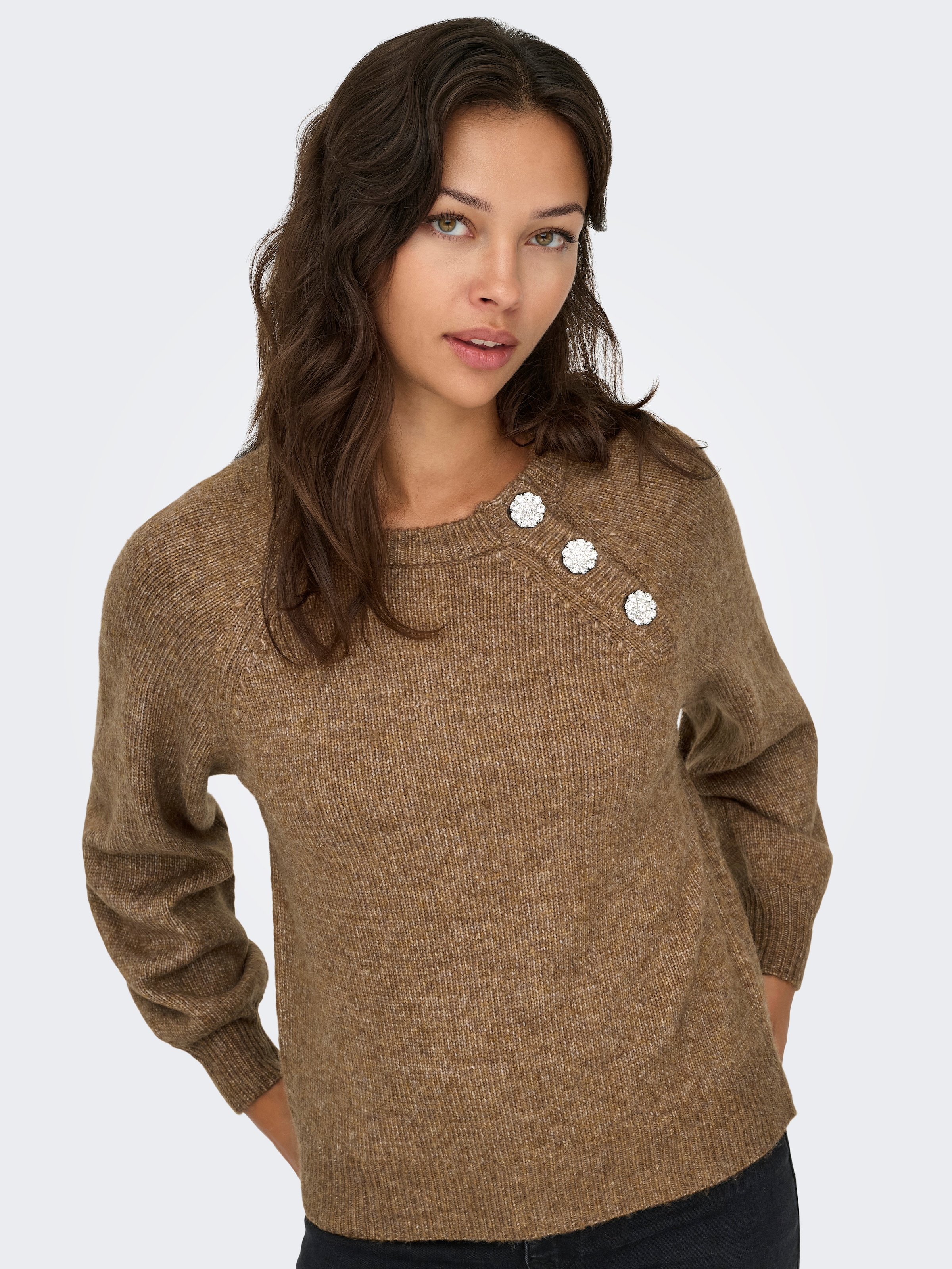 ONLY Strickpullover »ONLLAUREN LIFE LS O-NECK BUTTON KNT«