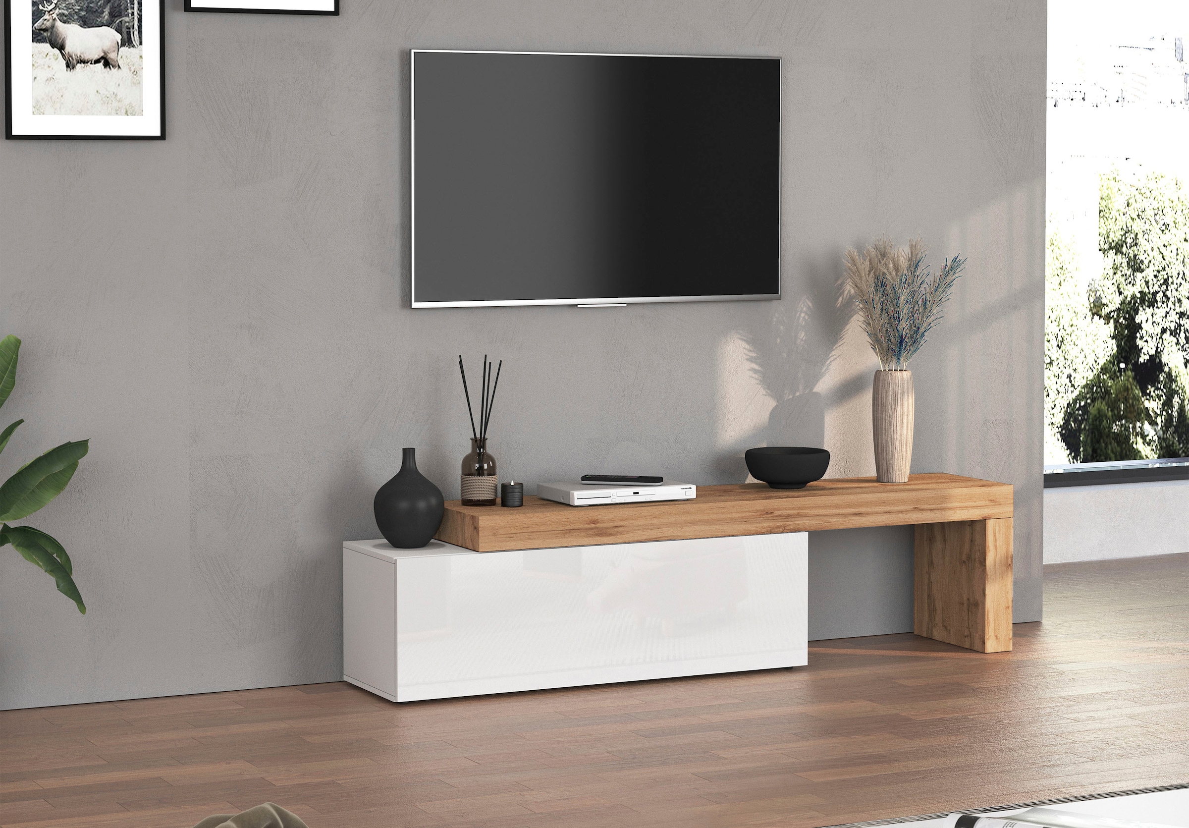 INOSIGN Lowboard »Chronos TV-Board, T-Schrank« Breite verstellbar von 180 bis 290 cm, 1 Stk. tlg. Breite 240 cm TV-Board,Lowboard,1 Klappe und ein L-Förmiger Aufsatz