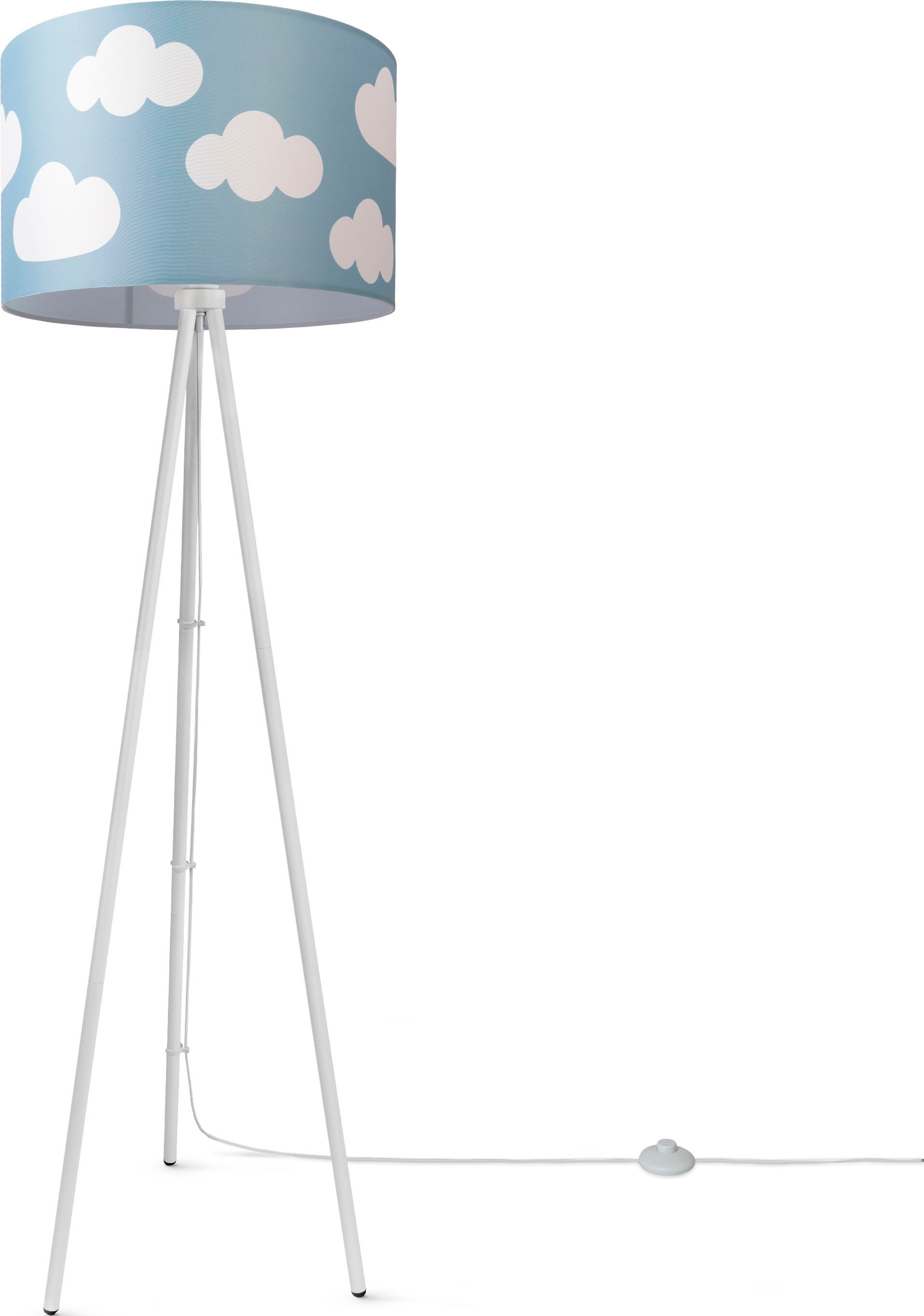 Paco Home Stehlampe »Trina Cosmo« E27 Stehlampe Kinderzimmer Stoff Lampenschirm Spielzimmer Wolken Pastell in weiß, Größe Höhe: 148,5 cm