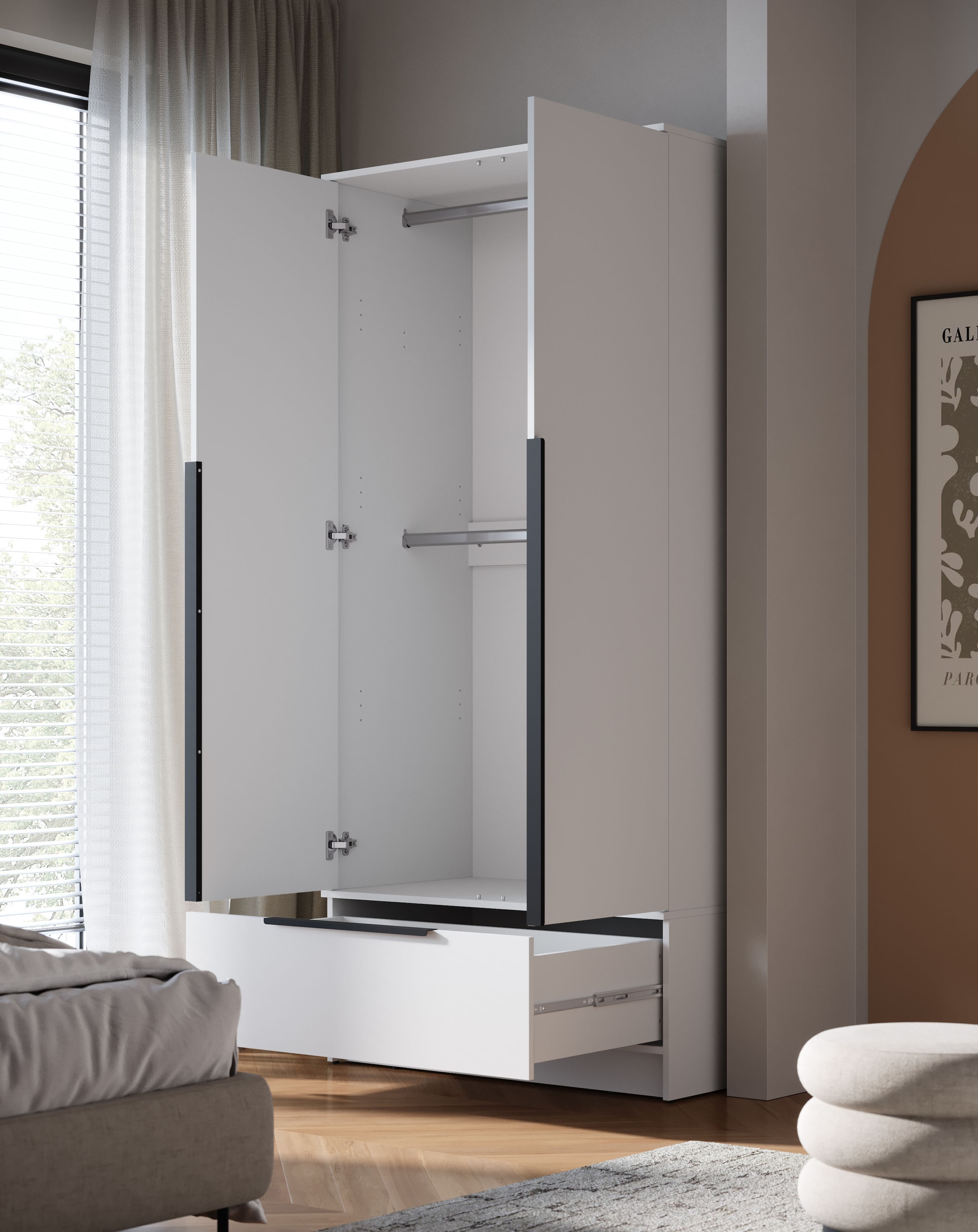 Home affaire Kleiderschrank »Spirit Kleiderschrank mit Schublade und Stauraum« Mit schwarzen Metallgriffen und 2 Kleiderstangen