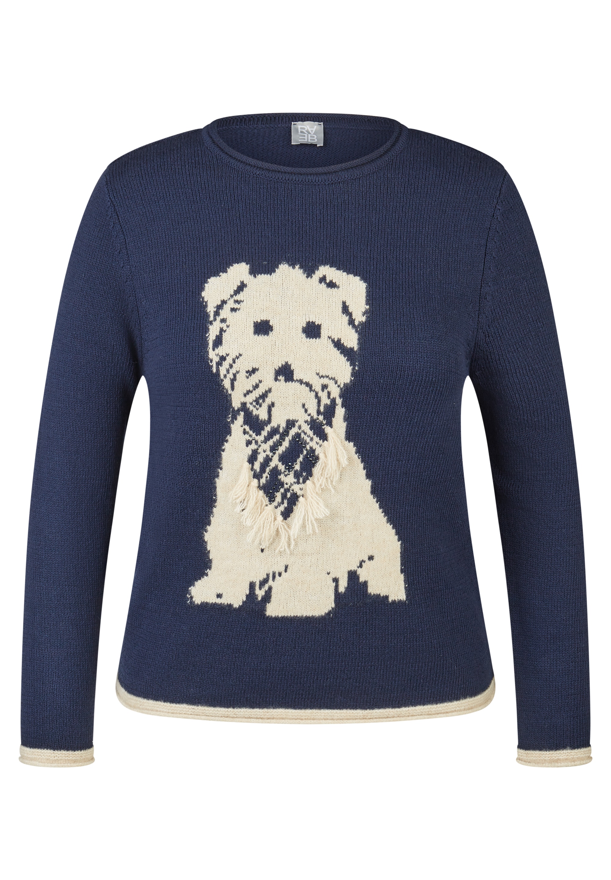 Rabe Strickpullover mit Hunde-Motiv und Fransen