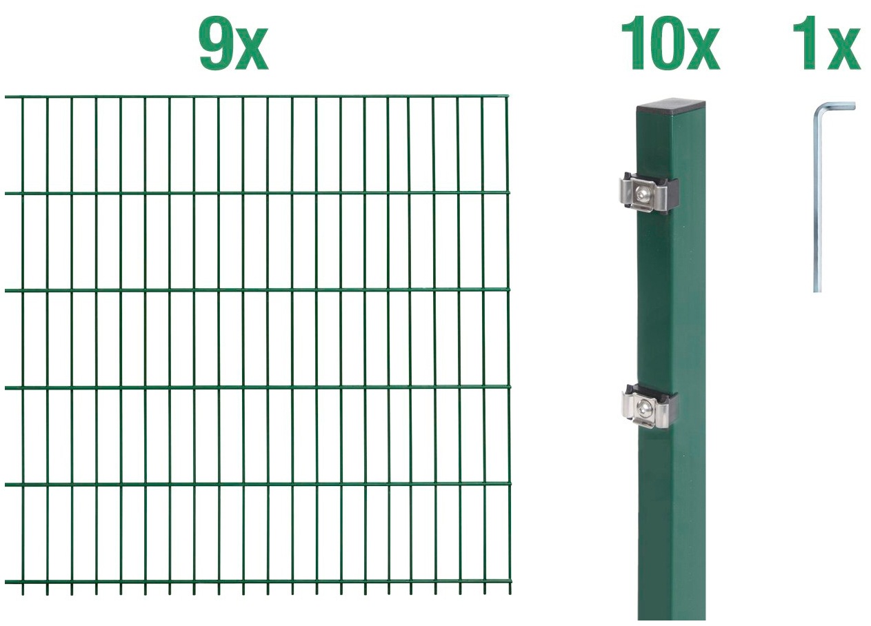 Alberts Doppelstabmattenzaun, (Set), 160 cm hoch, 9 Matten für 18 m, 10 Pfosten