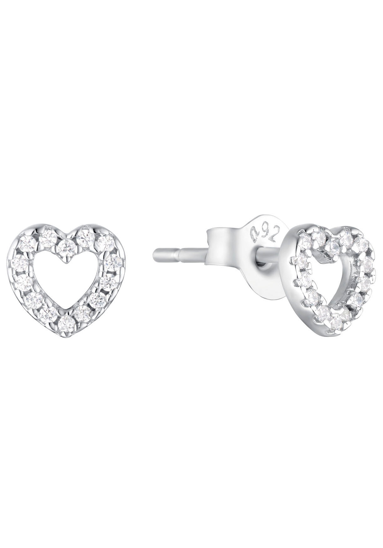 Amor Mädchen Paar Ohrstecker »Shiny Heart« mit Zirkonia (synth.) in silberfarben