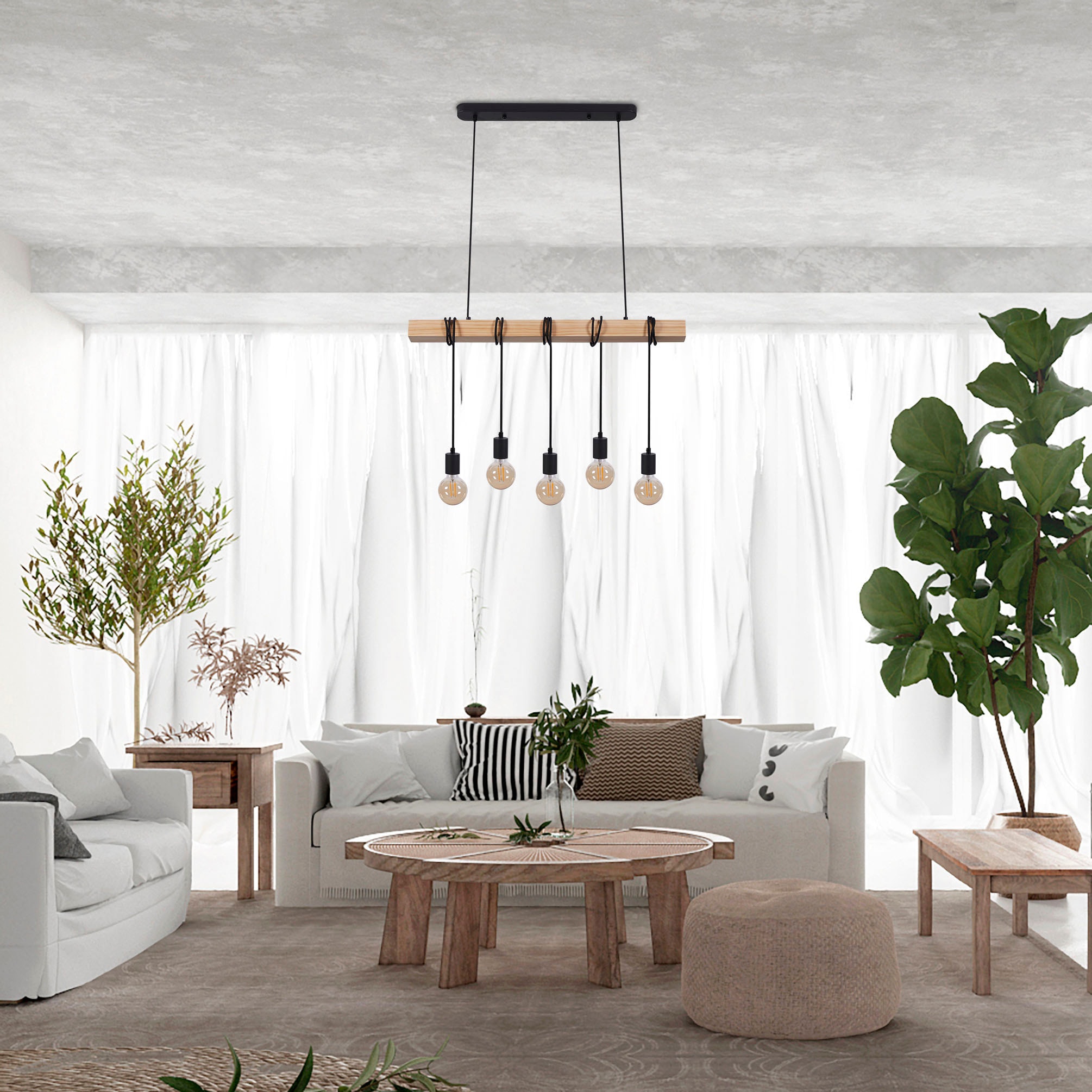 Paco Home Pendelleuchte »SINA«, Leuchtmittel E27 | ohne Leuchtmittel, LED Pendelleuchte Hängelleuchte Wohnzimmer Esszimmer Vintage Holz E27