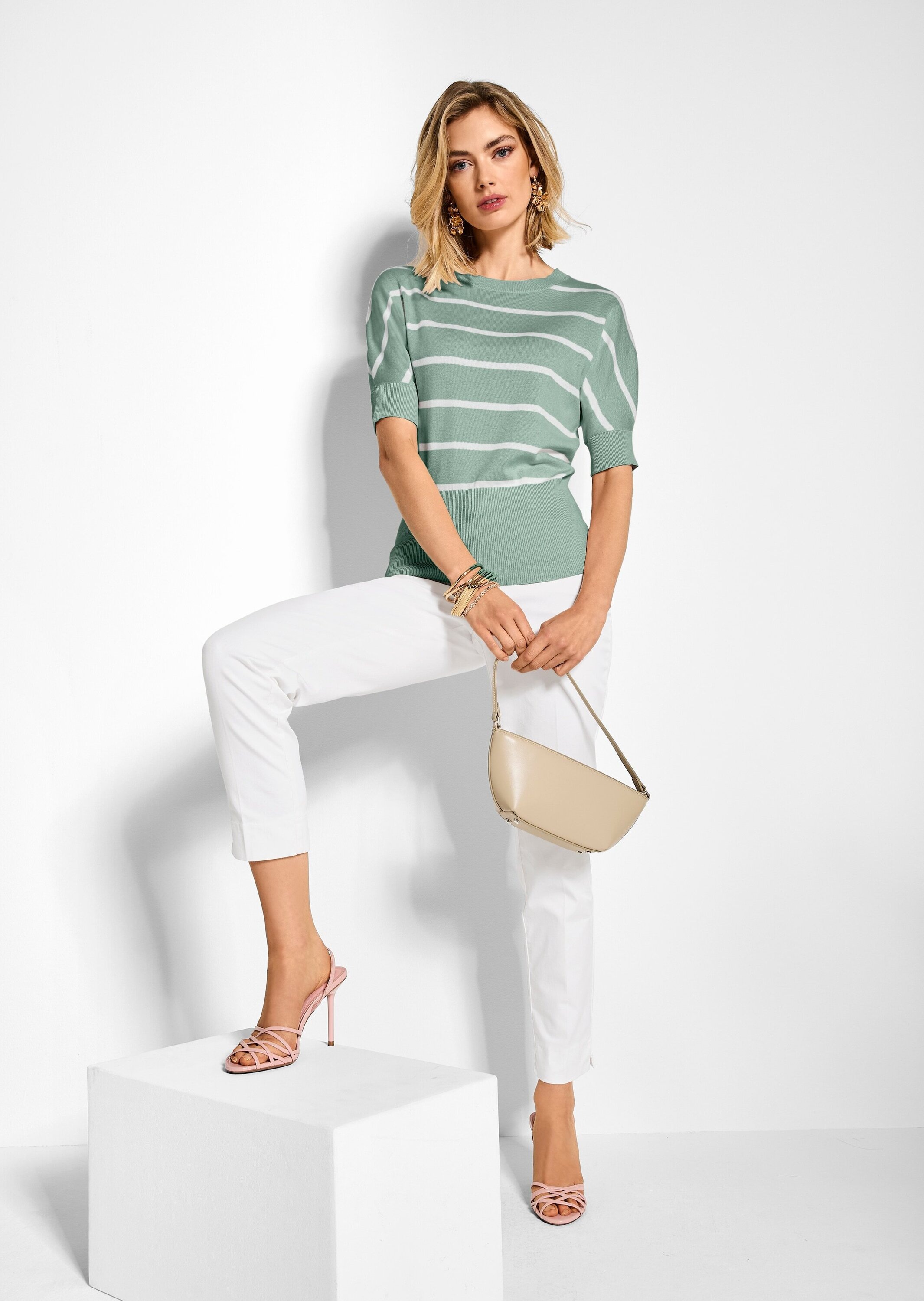 MADELEINE Longpullover »Strickpullover Ringelpullover im maritimen Look« hoher Saumbund