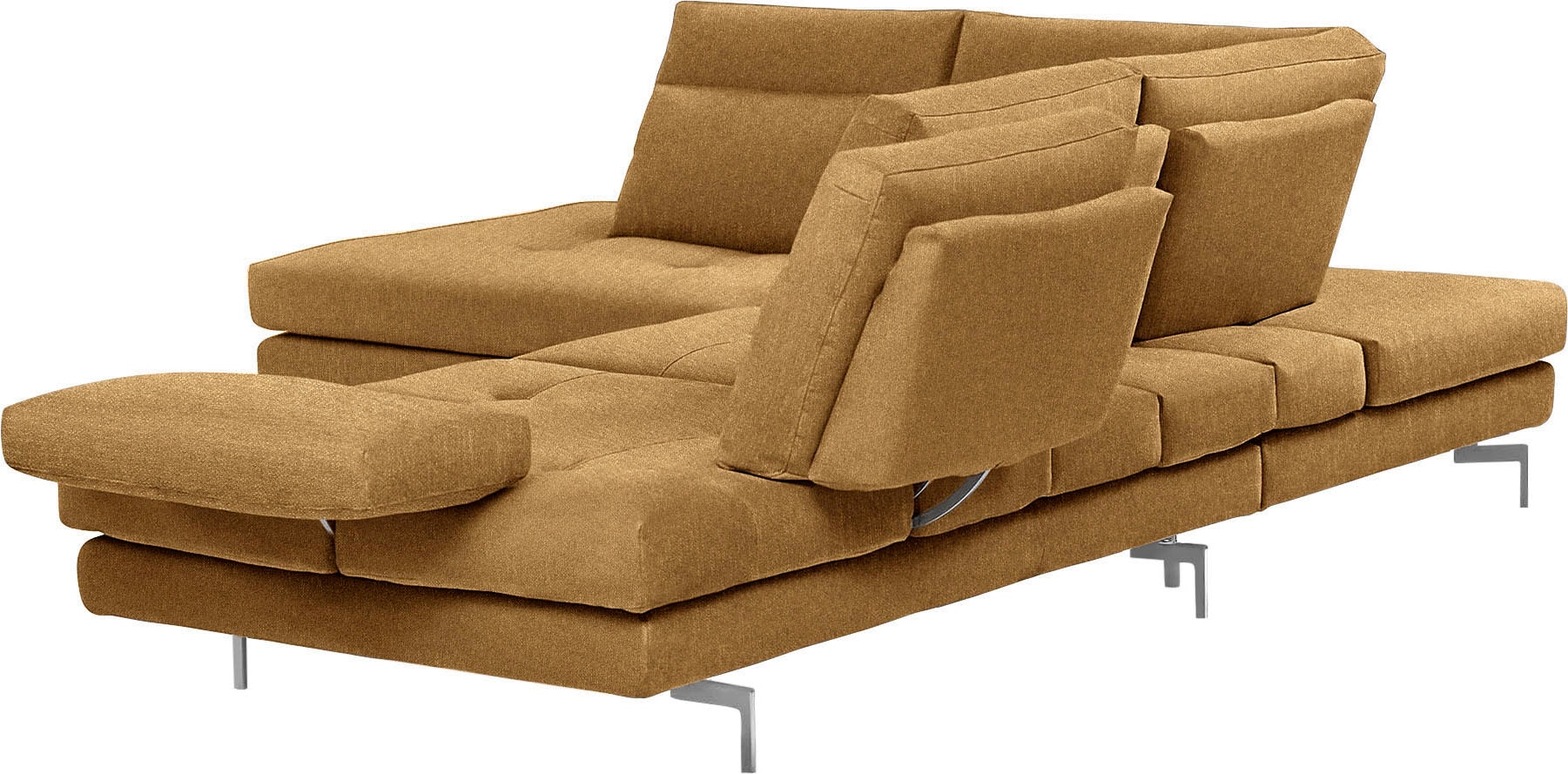 CALIA ITALIA Ecksofa »Toby Wing, L-Form, Multifunktionssofa, bequem und edel« Sitztiefenverstellung und Armteilfunktion, Füße chrom glänzend